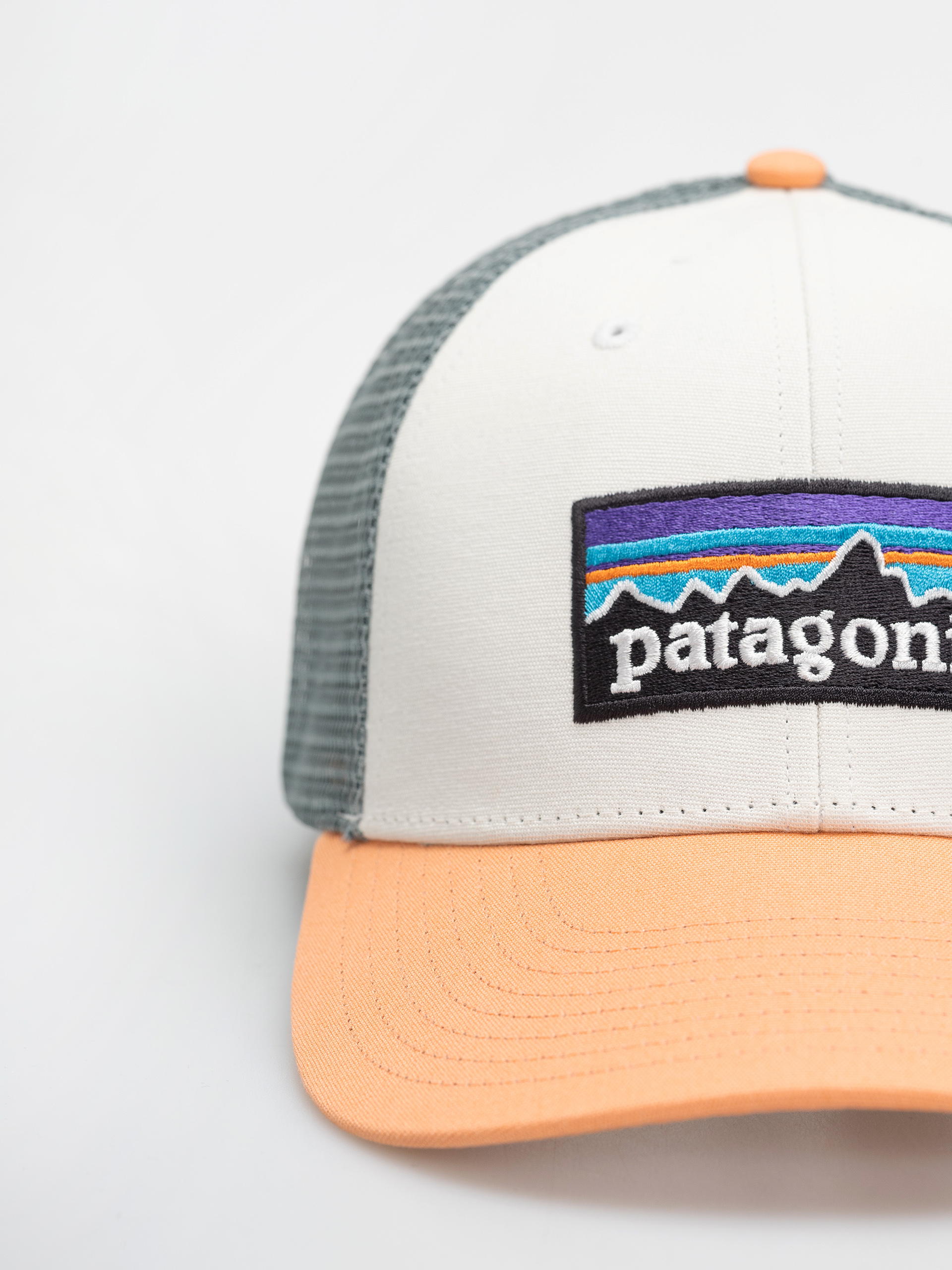 Patagonia P 6 Logo LoPro Trucker Cap (white w/peach sherbet)