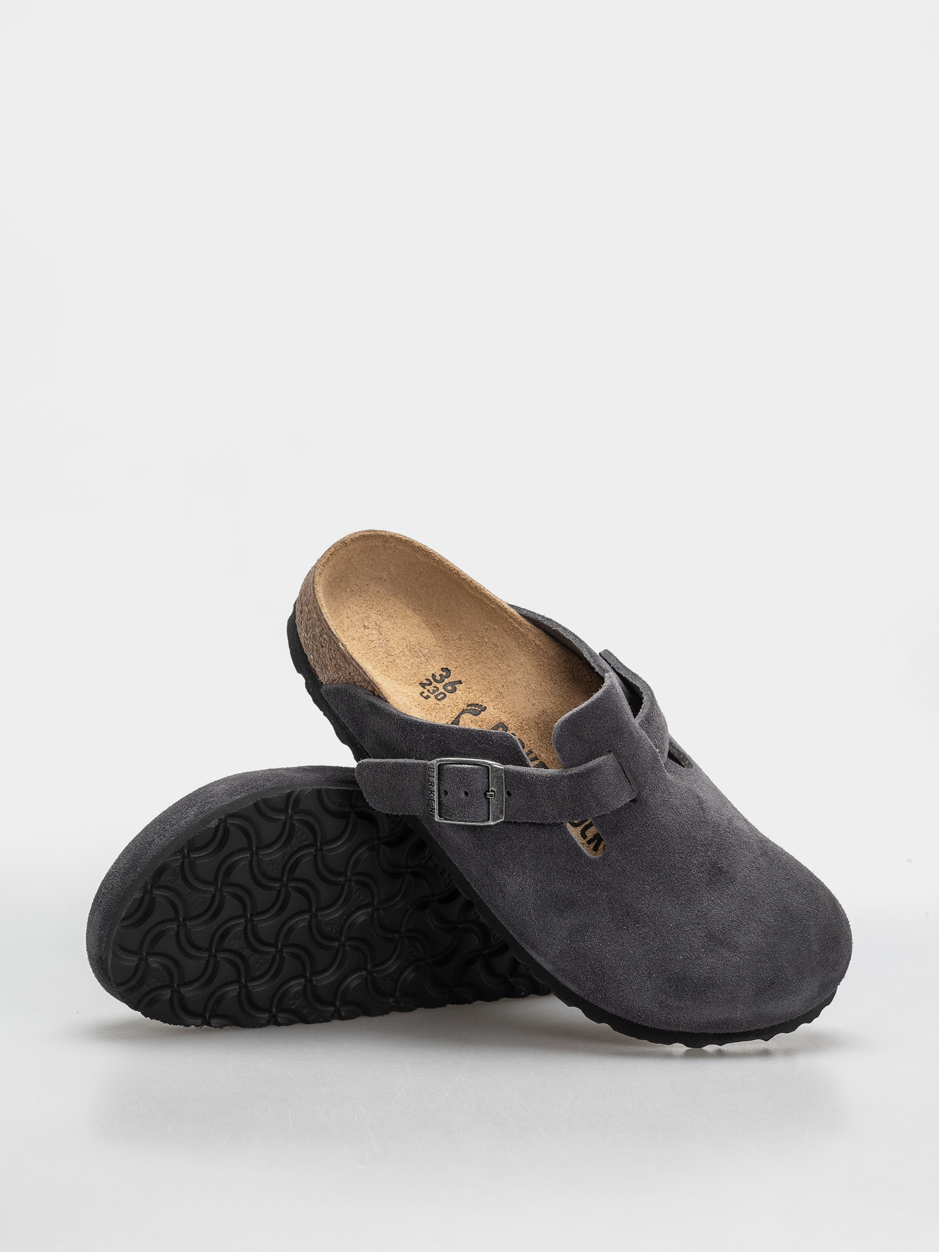 Birkenstock Boston Suede Leather Narrow Flip-flops (charcoal)