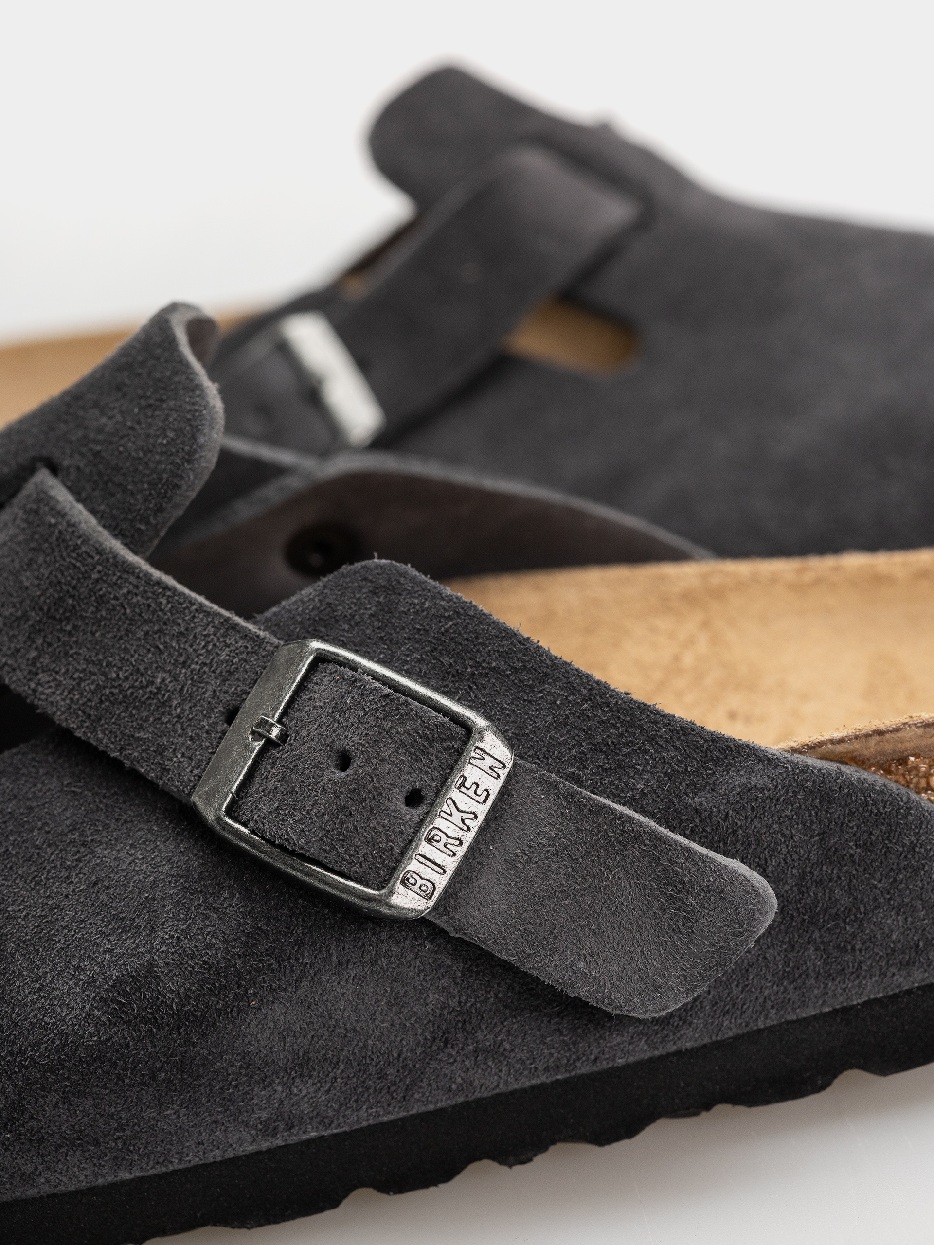 Birkenstock Boston Suede Leather Narrow Flip-flops (charcoal)