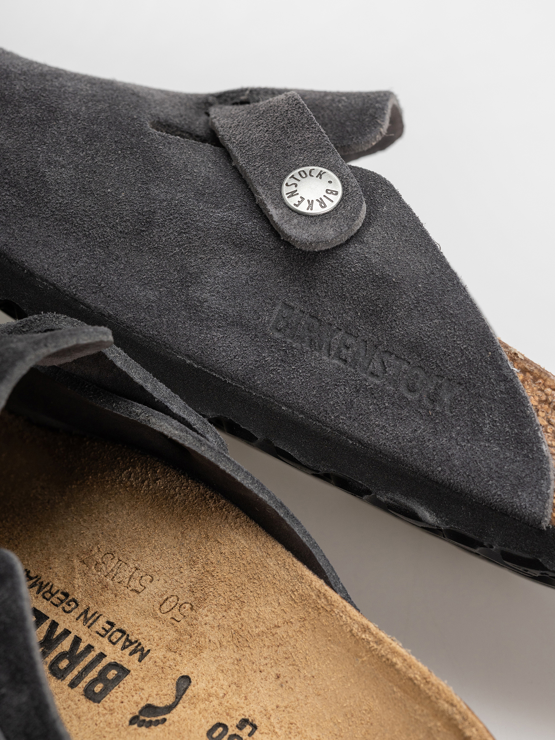Birkenstock Boston Suede Leather Narrow Flip Flops (charcoal)