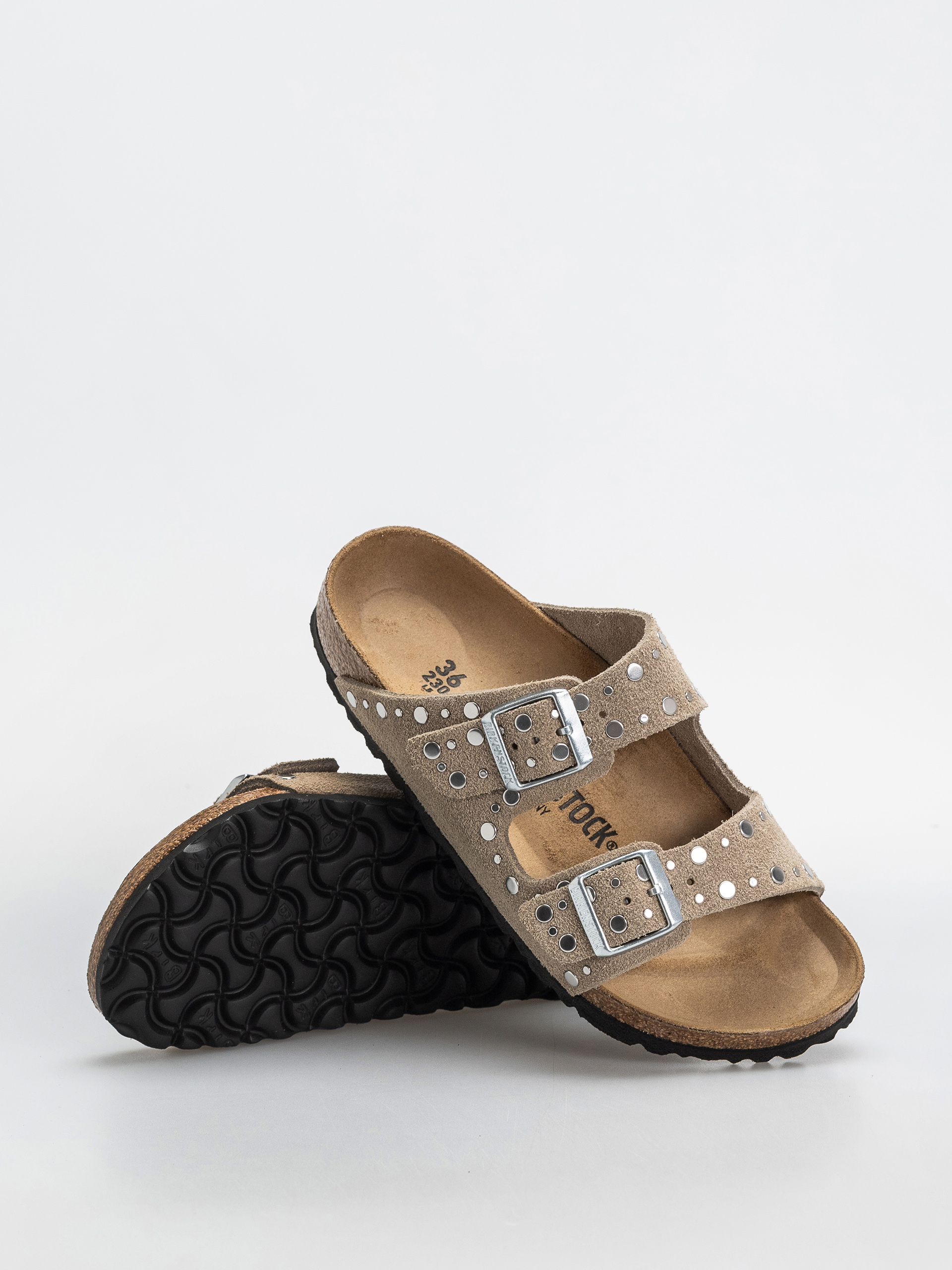 Birkenstock Arizona Rivets Suede Leather Narrow Wmn Flip-flops (taupe)