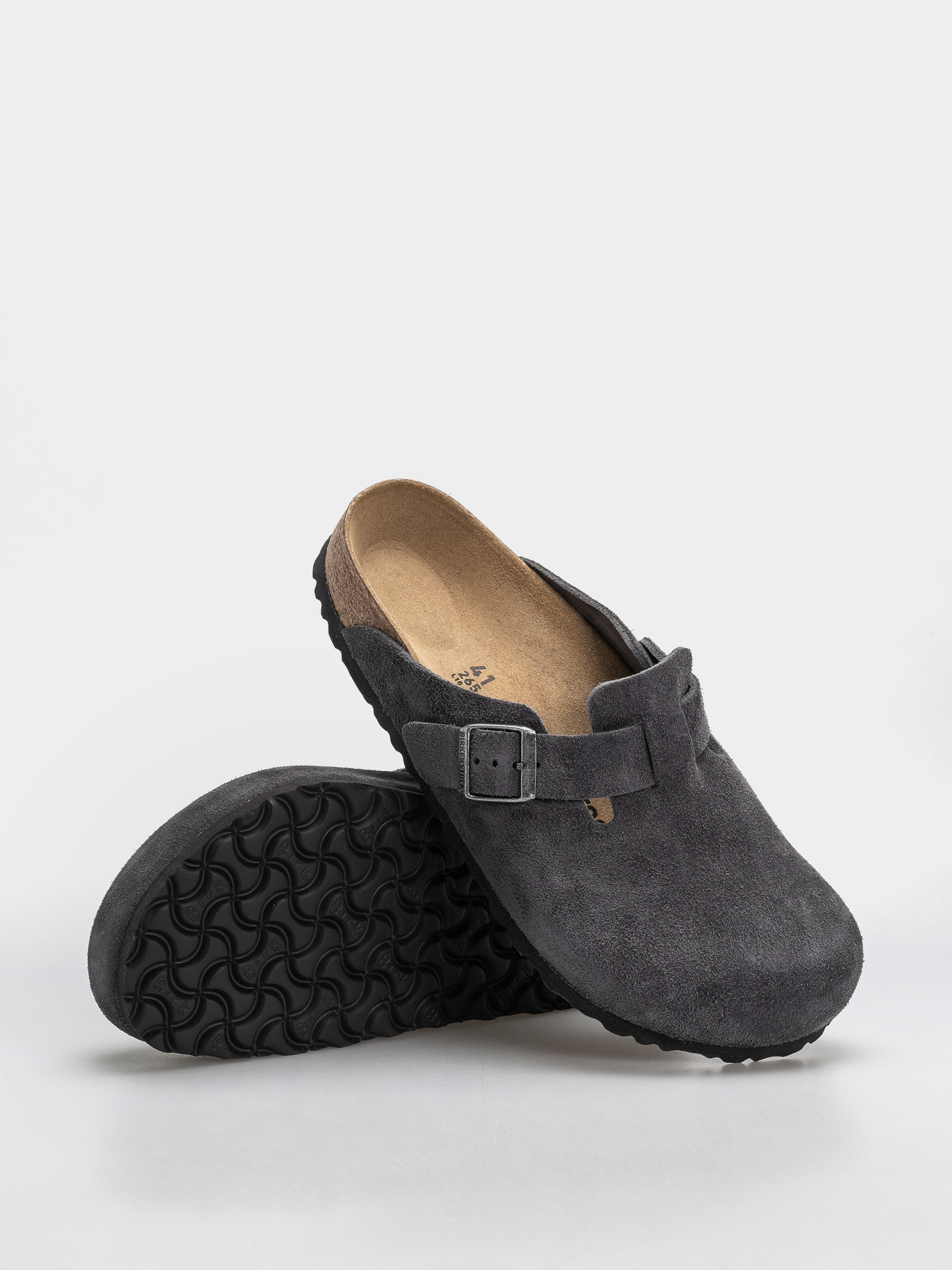 Birkenstock Boston Suede Leather Regular Flip Flops (charcoal)