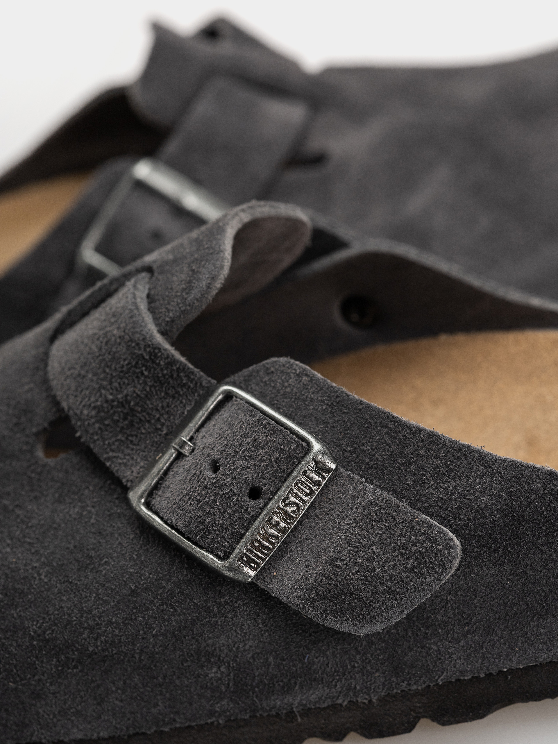 Birkenstock Boston Suede Leather Regular Flip-flops (charcoal)