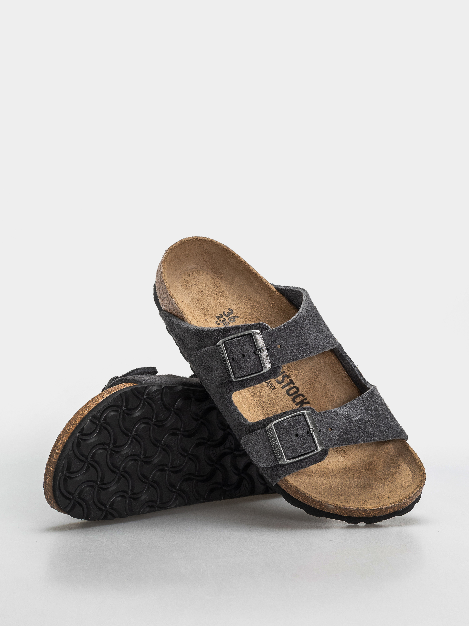 Birkenstock Arizona Suede Leather Narrow Flip Flops (charcoal)