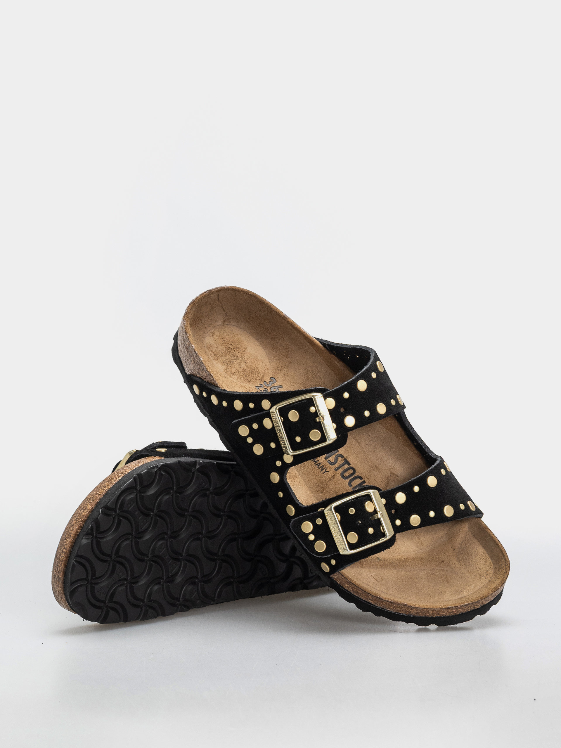 Birkenstock Arizona Rivets Suede Leather Narrow Wmn Flip-flops (black)