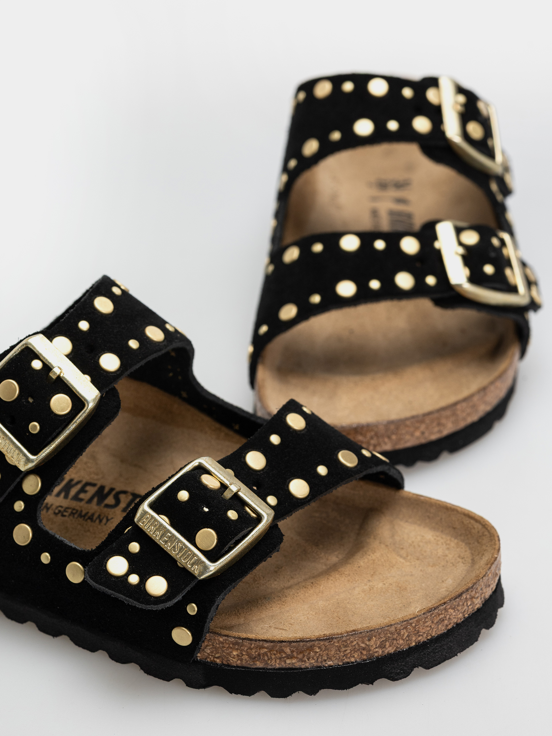 Birkenstock Arizona Rivets Suede Leather Narrow Wmn Flip Flops (black)