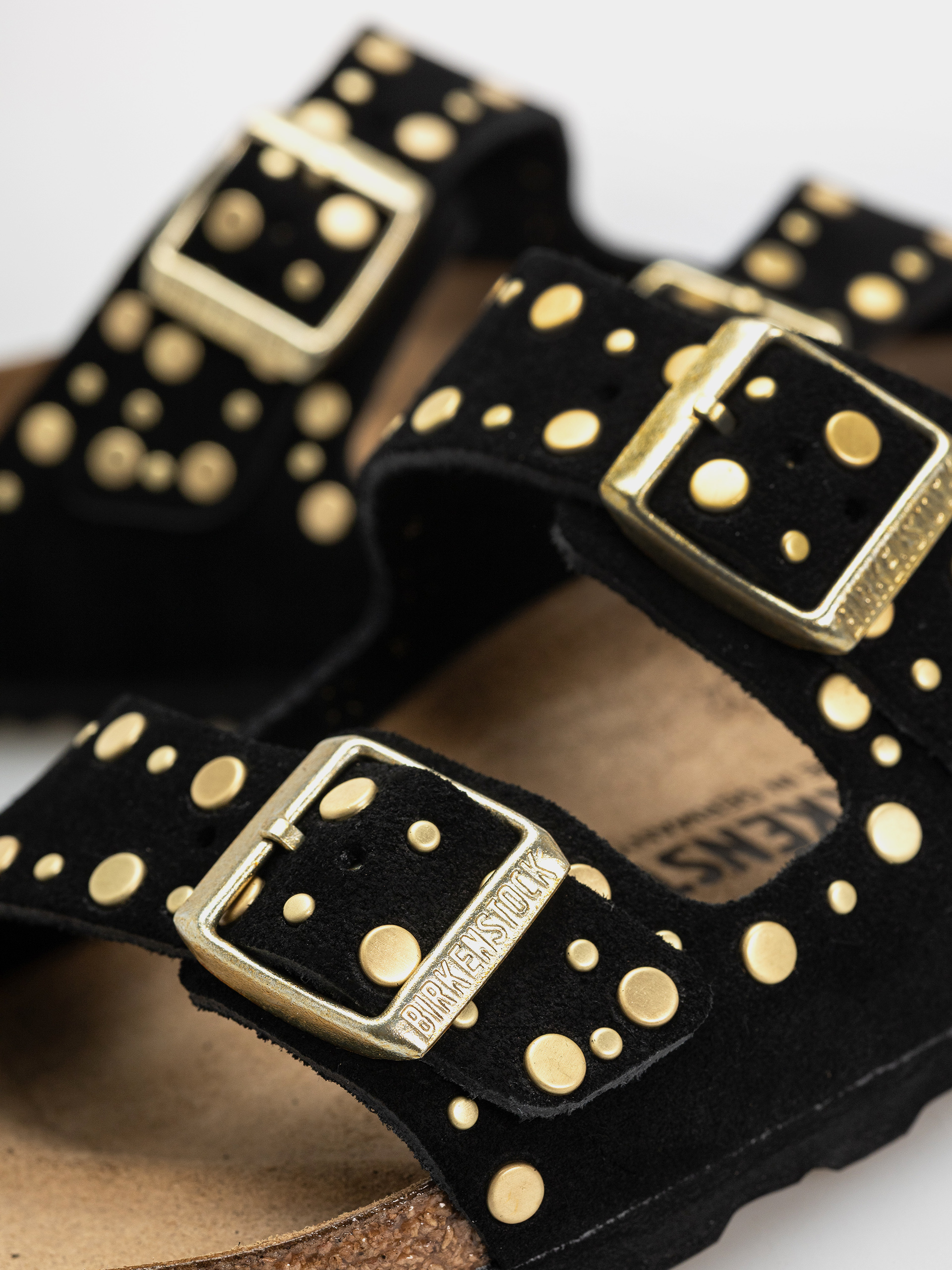 Birkenstock Arizona Rivets Suede Leather Narrow Wmn Flip Flops (black)