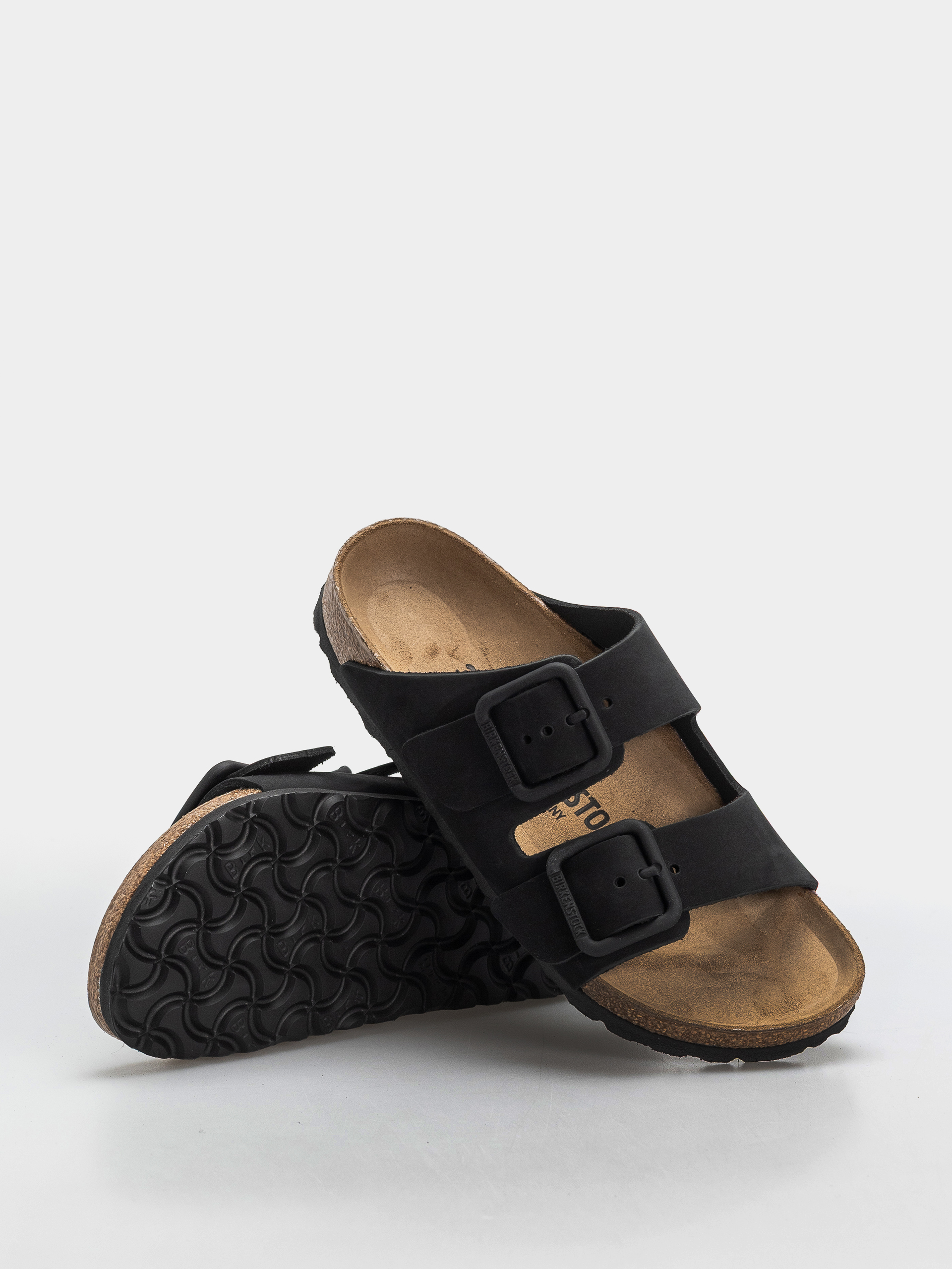 Birkenstock Arizona Wire Buckle Nubuck Leather Narrow Flip-flops (black)