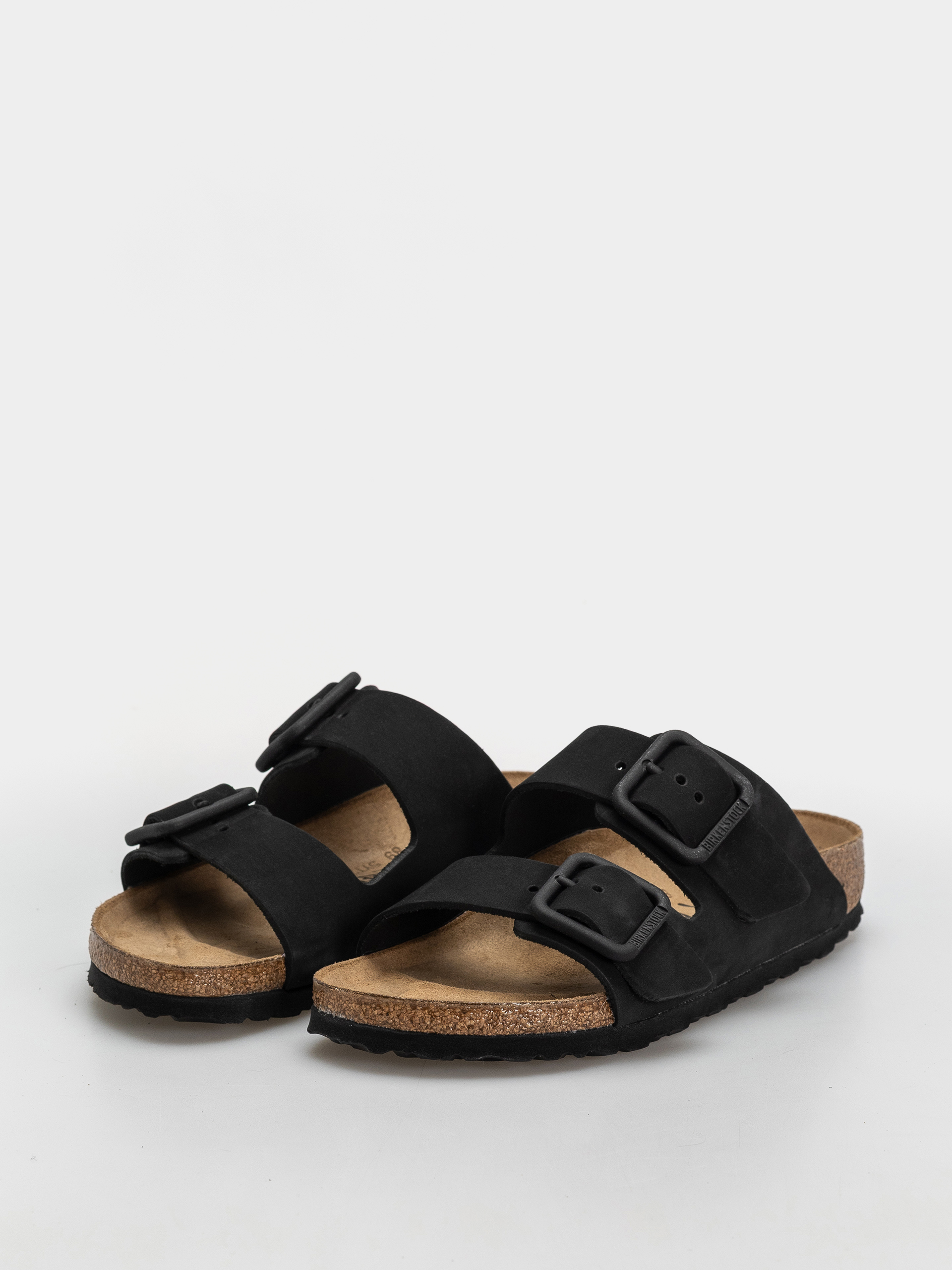 Birkenstock Arizona Wire Buckle Nubuck Leather Narrow Flip Flops (black)