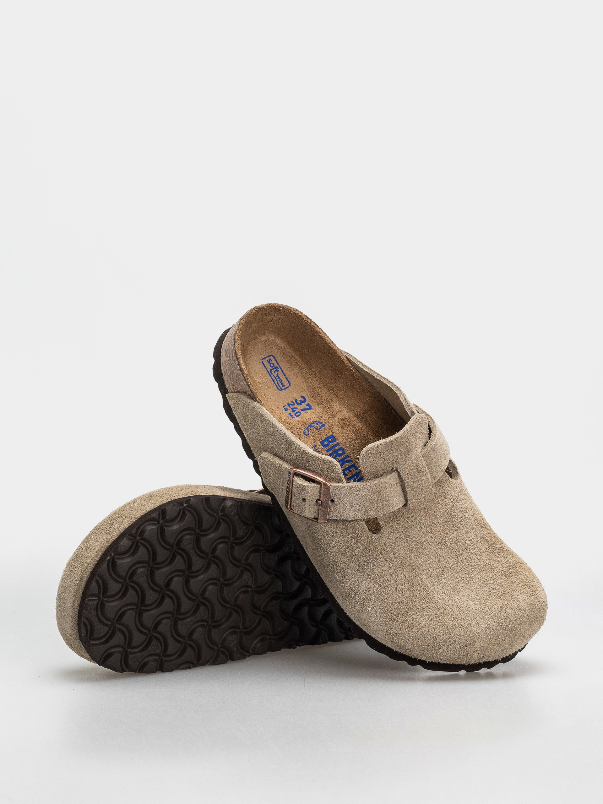 Birkenstock Flip Flops Boston Soft Footbed Suede Leather Regular (taupe)