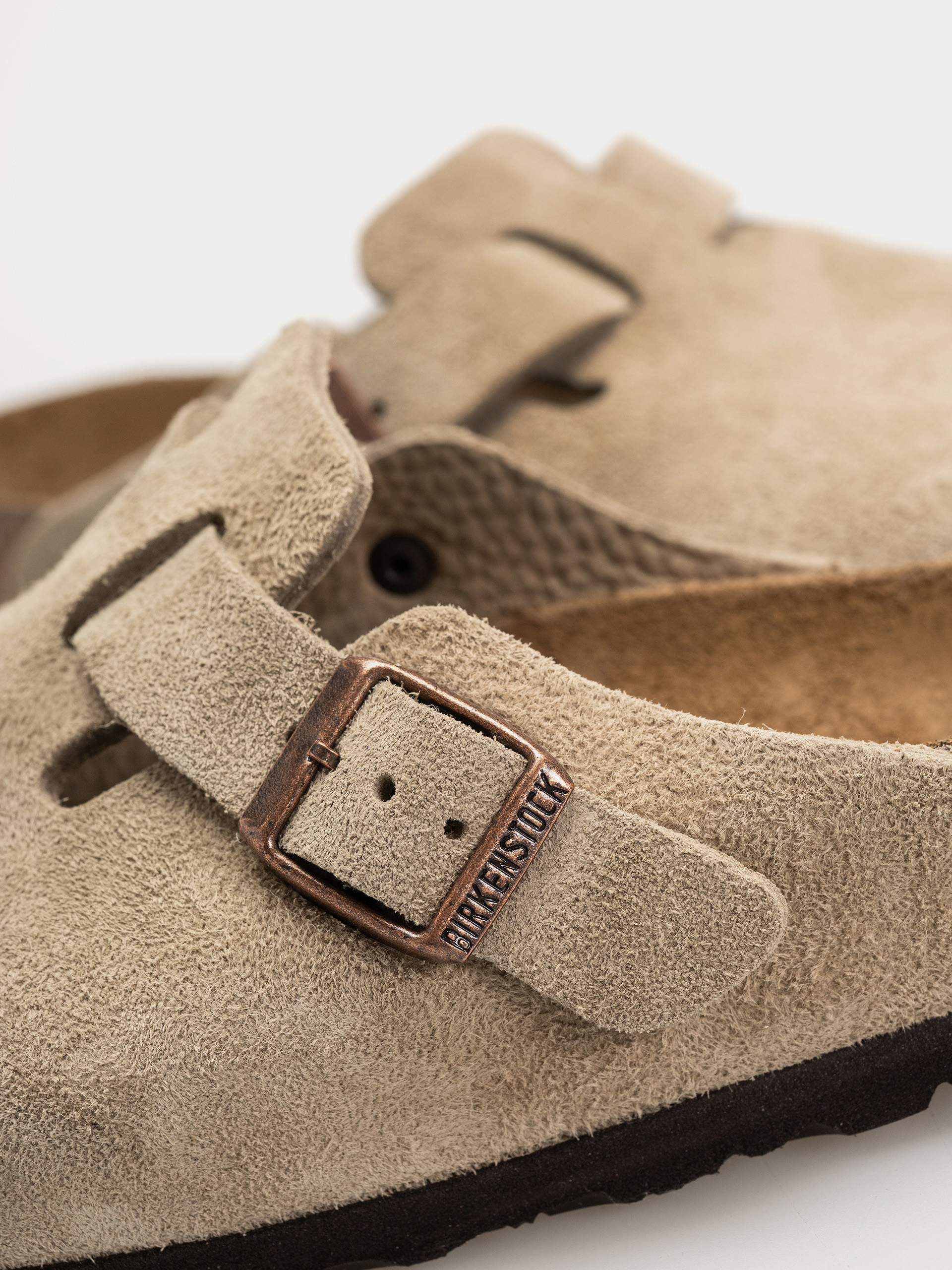 Birkenstock Flip Flops Boston Soft Footbed Suede Leather Regular (taupe)
