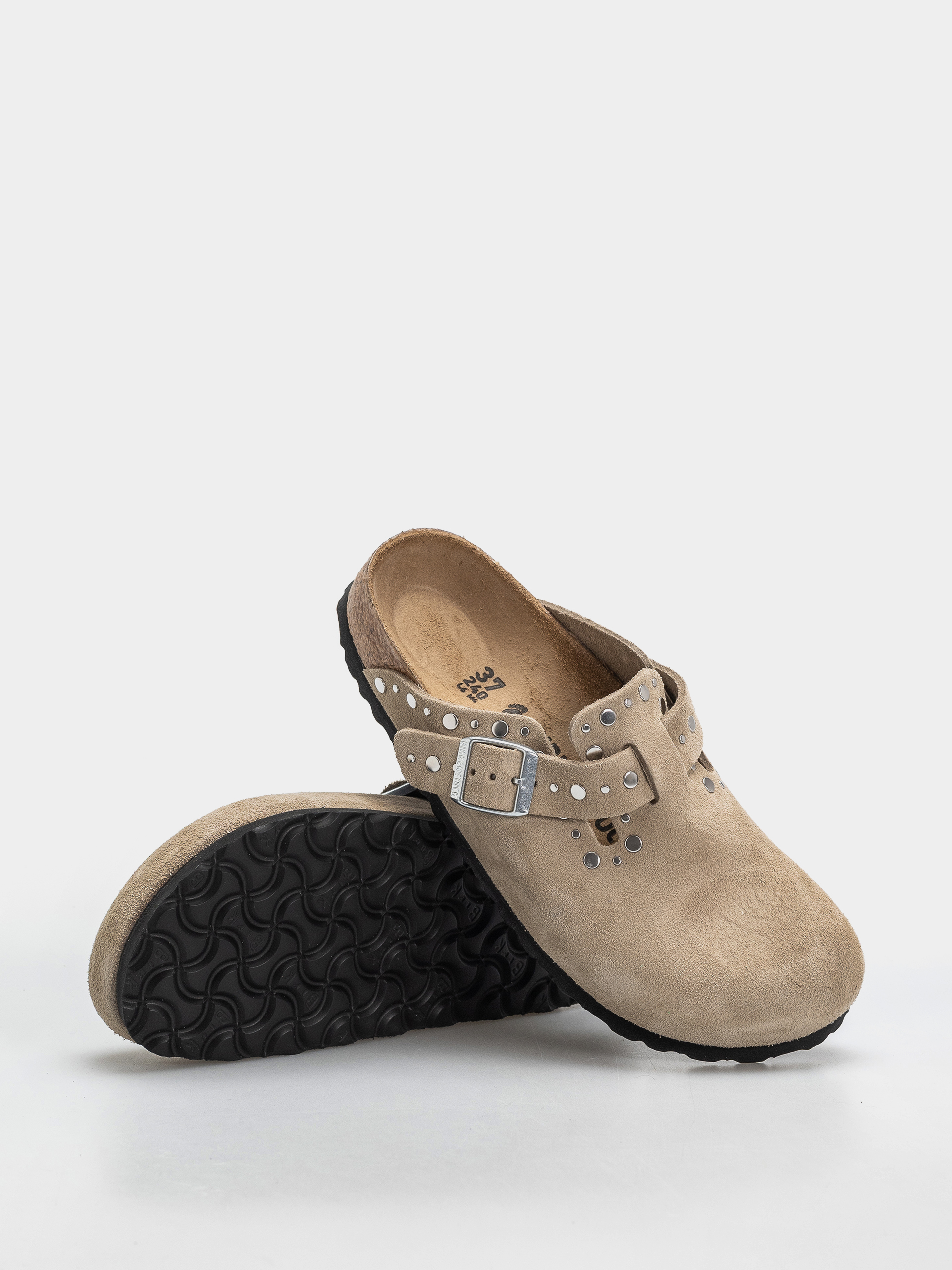 Birkenstock Flip-flops Boston Rivets Suede Leather Narrow Wmn (taupe)