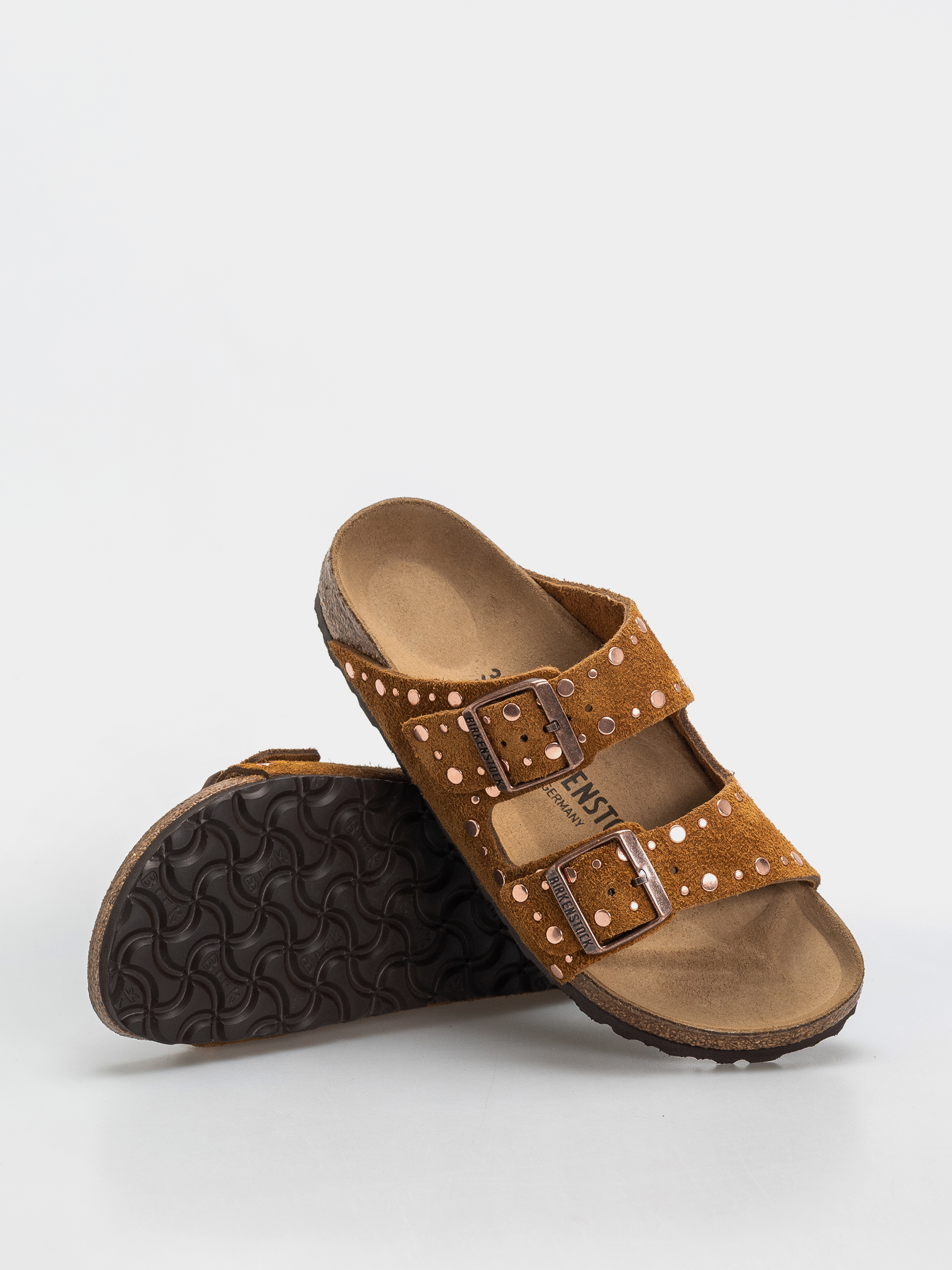 Birkenstock Flip Flops Arizona Rivets Suede Leather Narrow Wmn (mink)