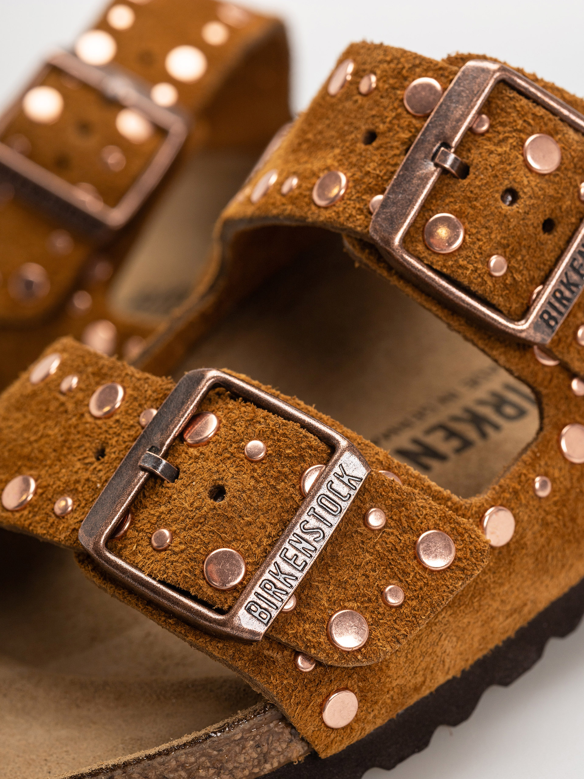 Birkenstock Flip Flops Arizona Rivets Suede Leather Narrow Wmn (mink)