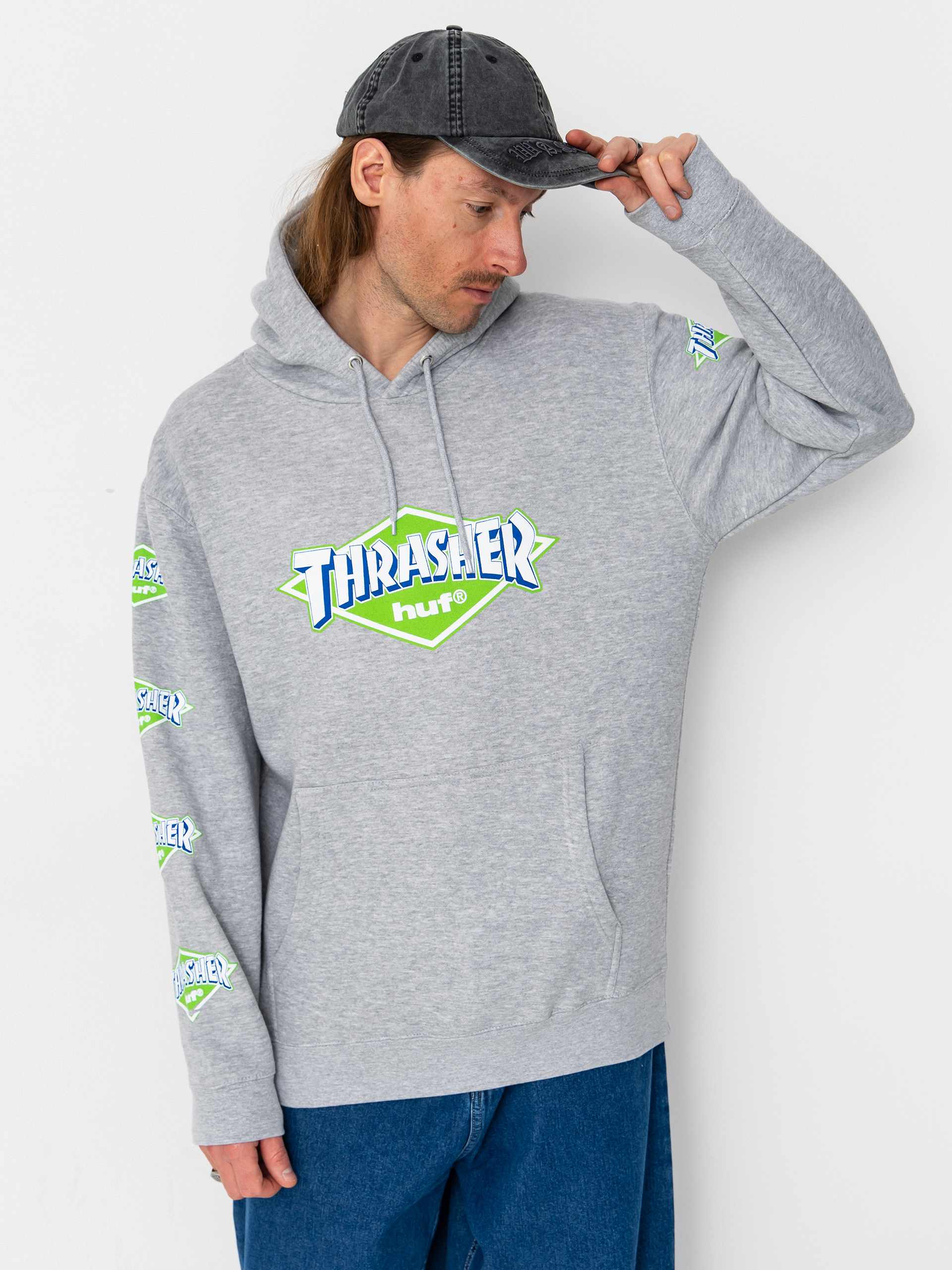 HUF Hoodie X Thrasher Logo HD (heather grey)