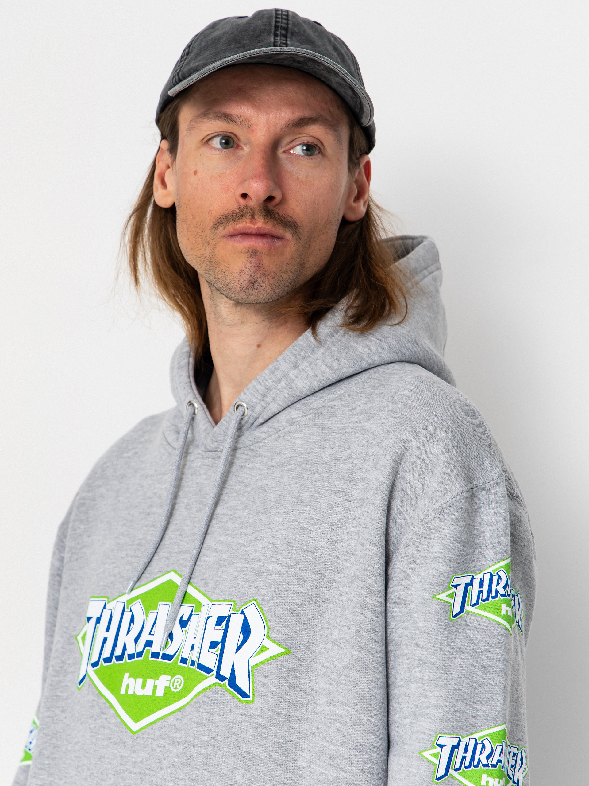 HUF Hoodie X Thrasher Logo HD (heather grey)