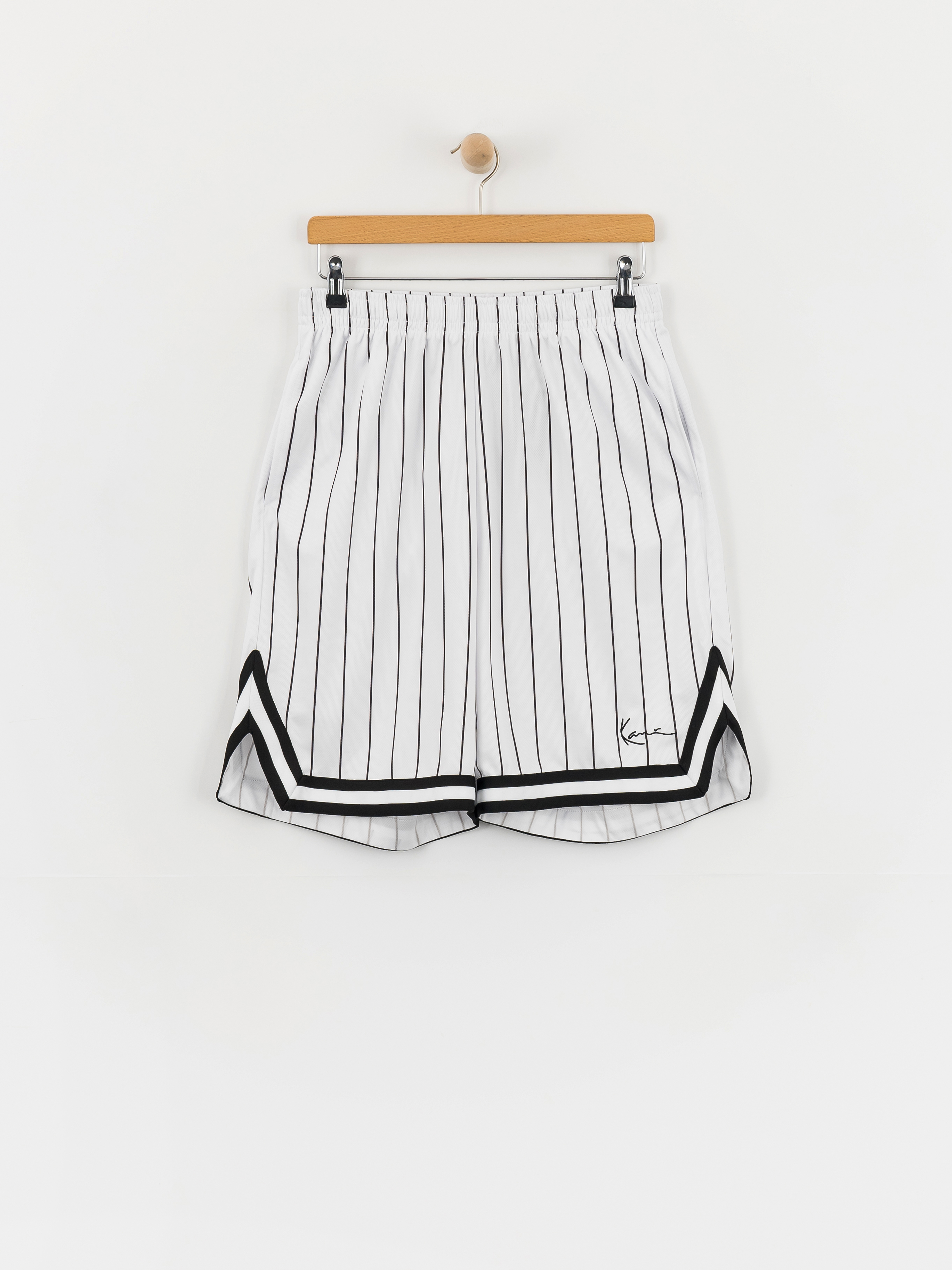 Karl Kani Shorts Small Signature Pinstripe Mesh - white, black