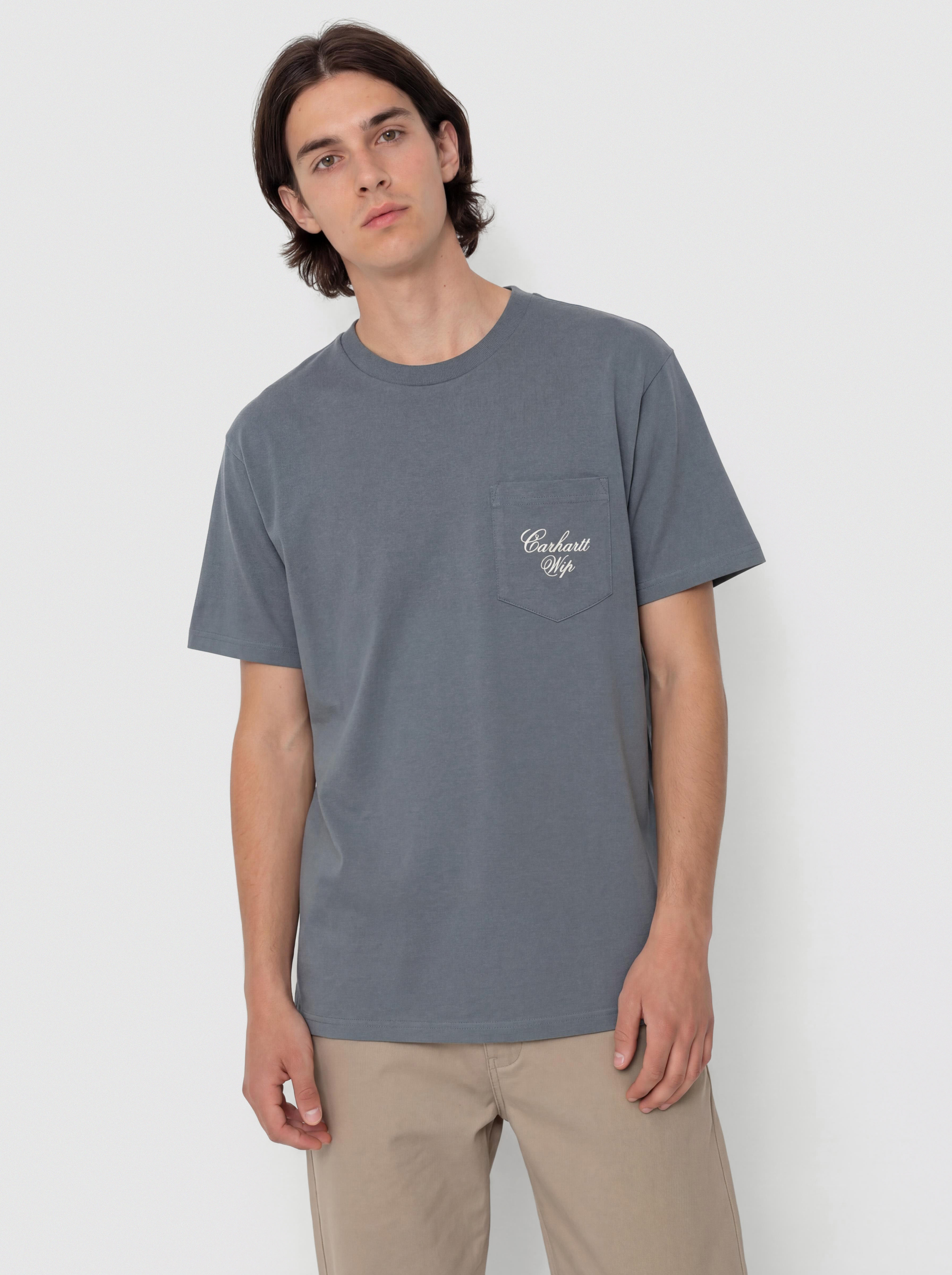 Carhartt WIP T-Shirt Longhand Pocket (cozy blue/white)