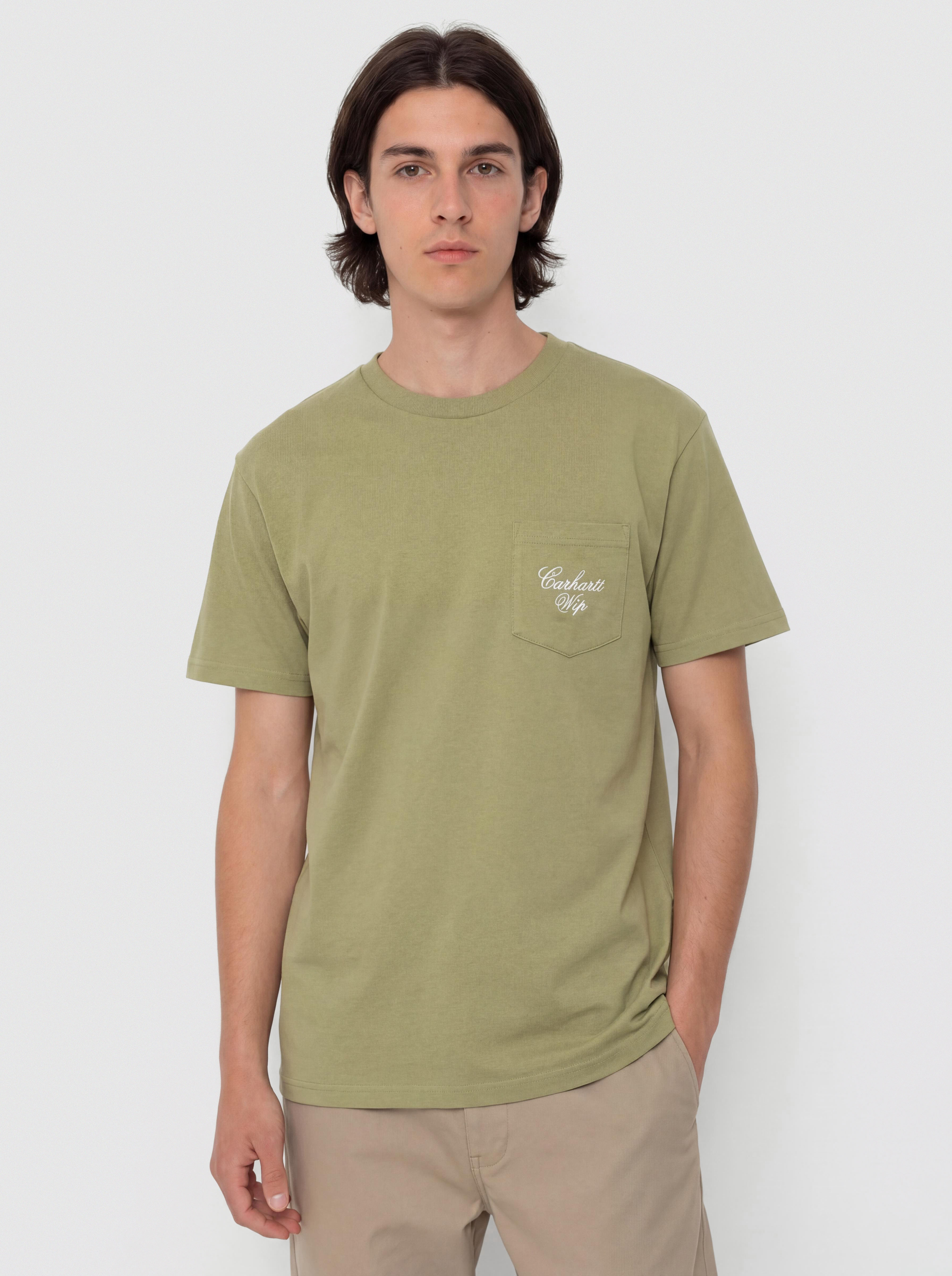 Carhartt WIP T-Shirt Longhand Pocket - grey (cozy blue/white)