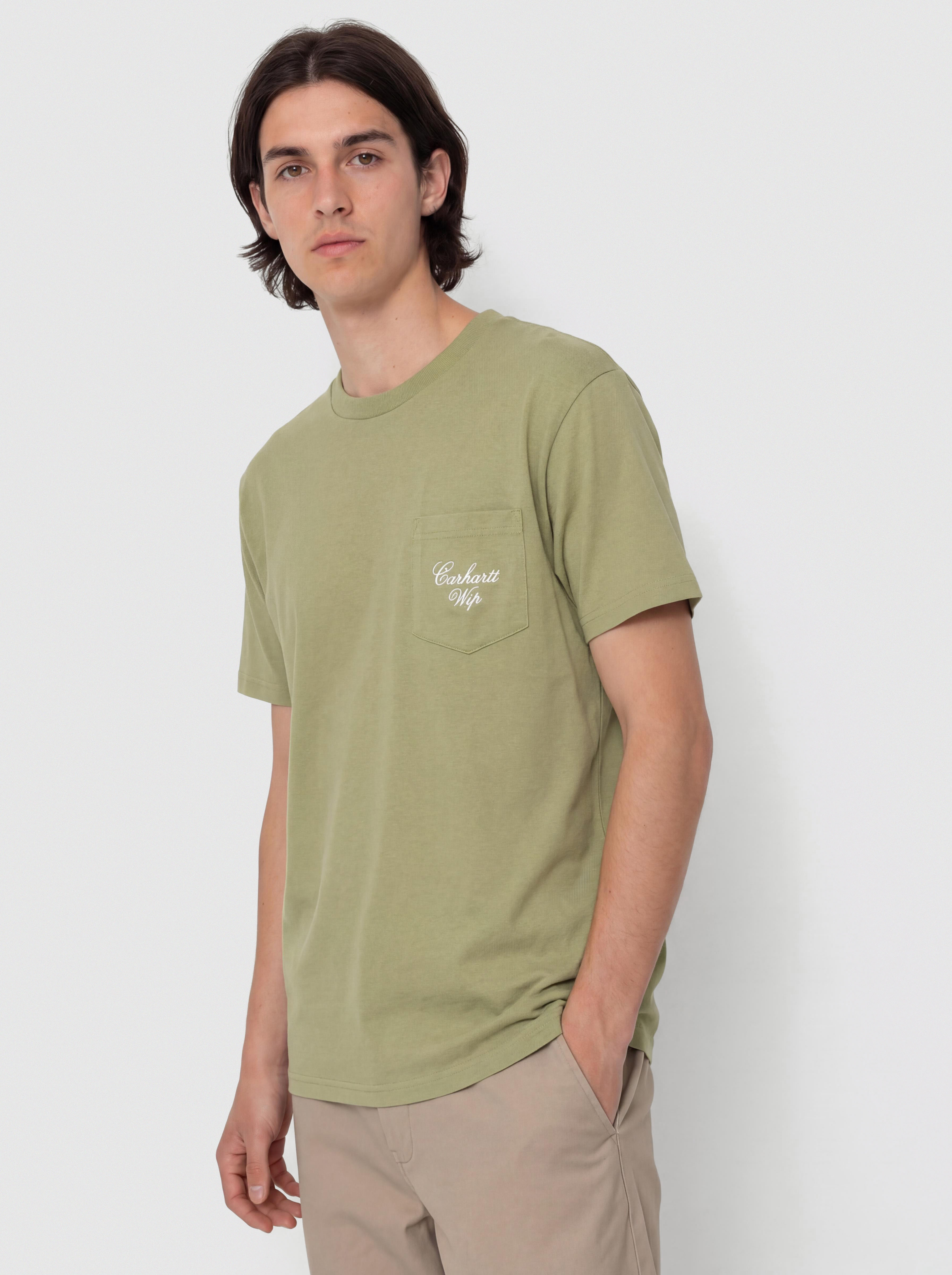 Carhartt WIP T-Shirt Longhand Pocket (gentle green/white)