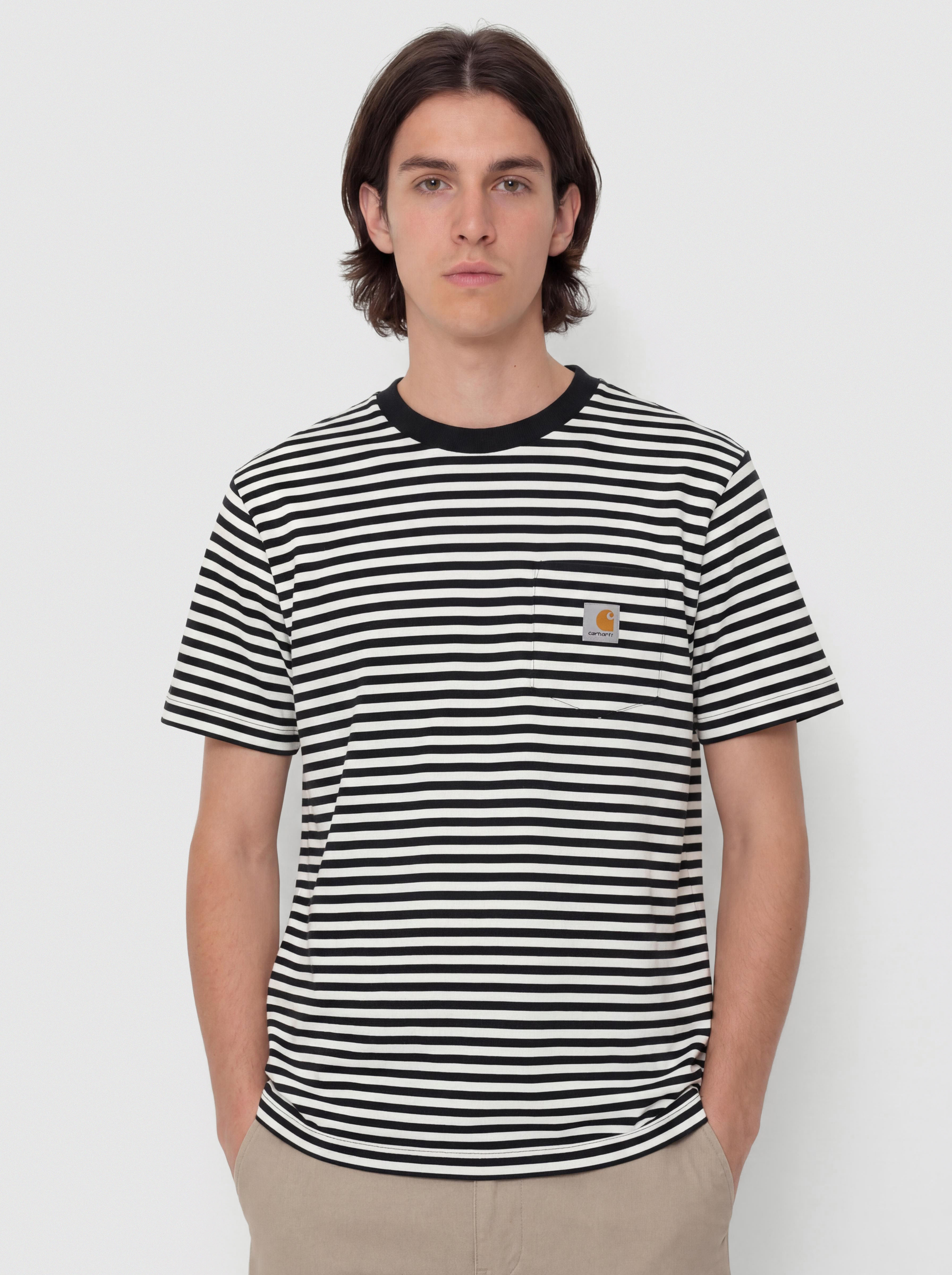 Carhartt WIP T-Shirt Ezra Pocket - black, transparent (ezra stripe