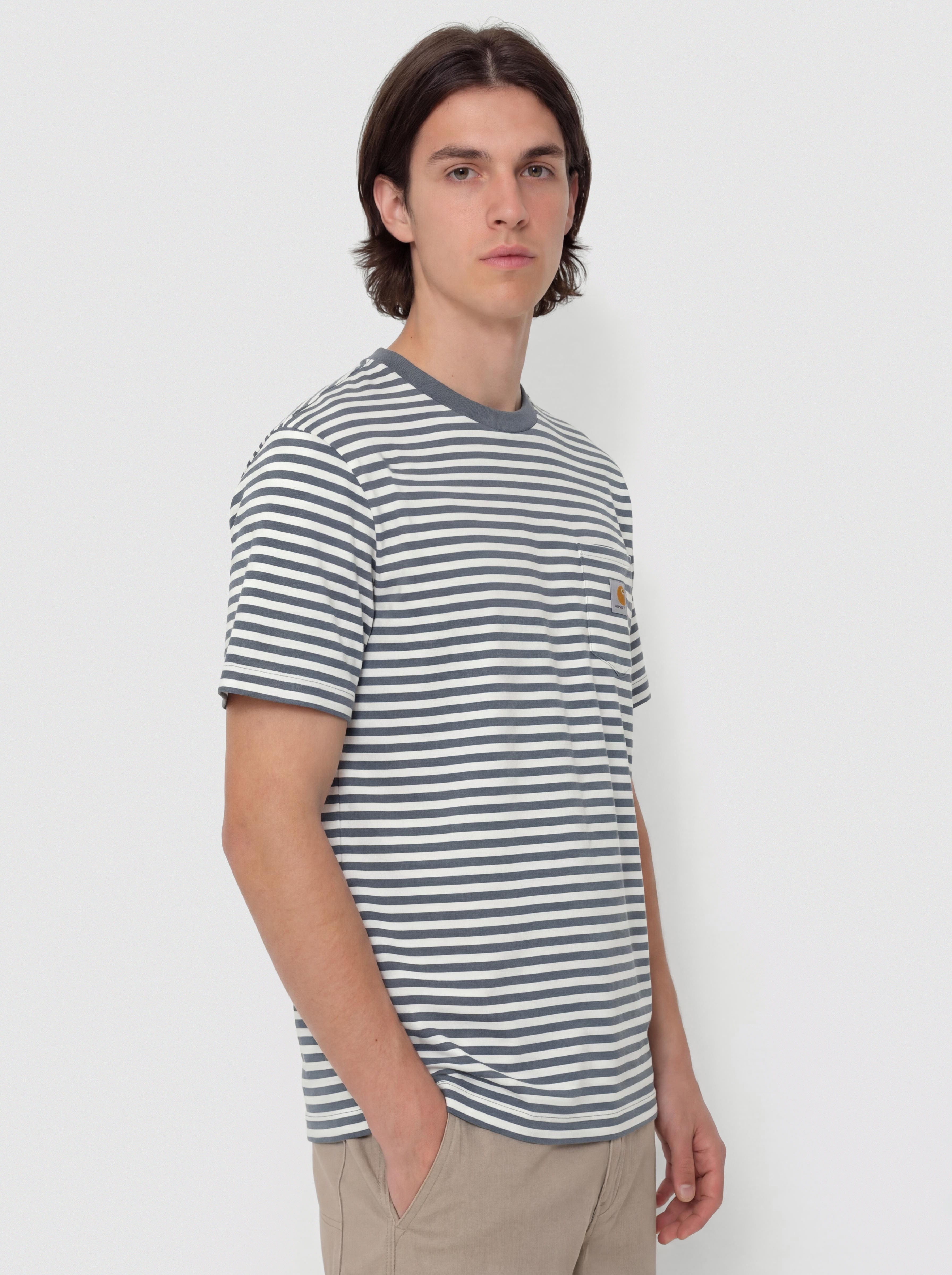 Carhartt WIP T-Shirt Ezra Pocket (ezra stripe/cozy blue/wax)