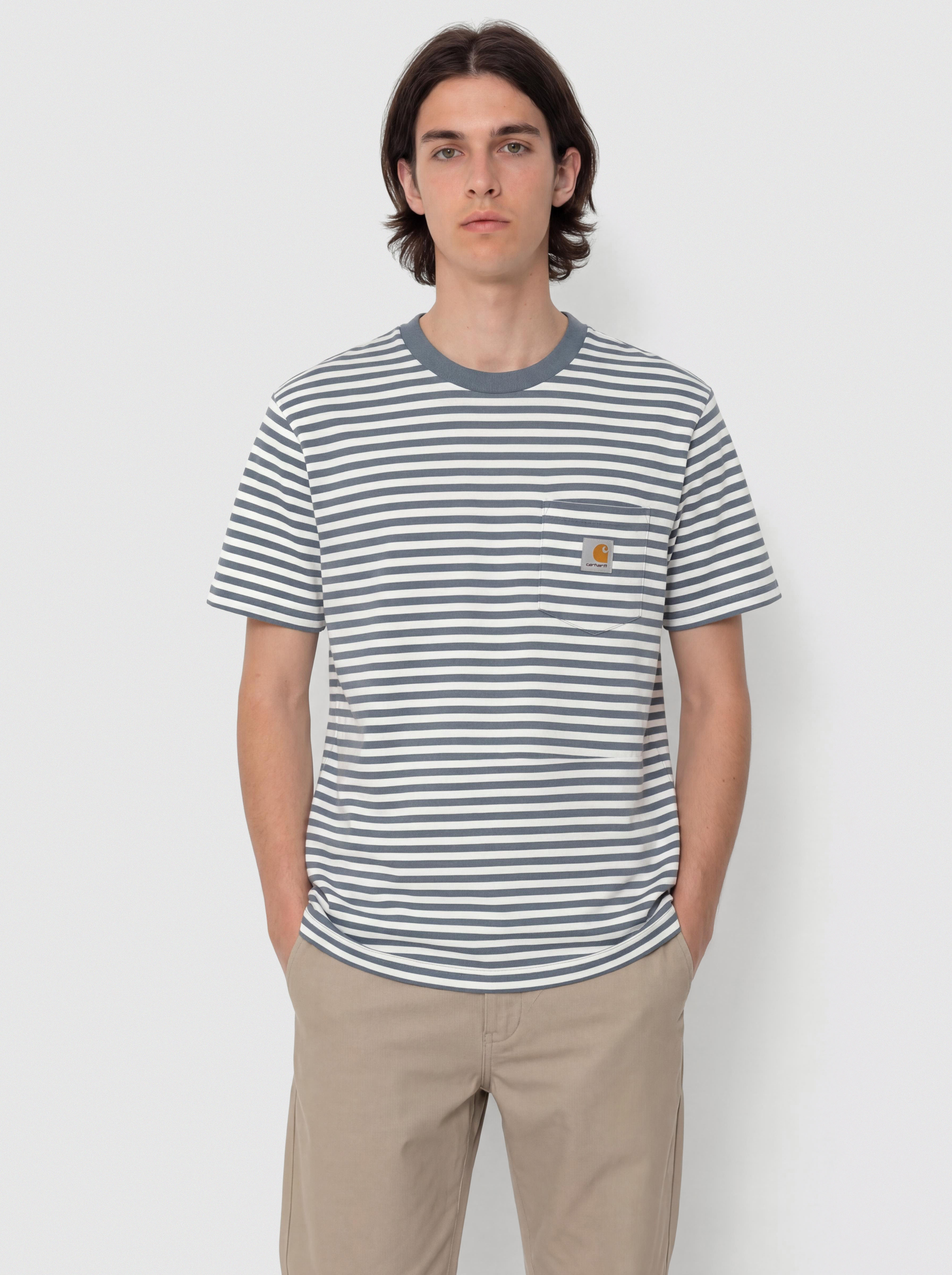 Carhartt WIP T-Shirt Ezra Pocket (ezra stripe/cozy blue/wax)