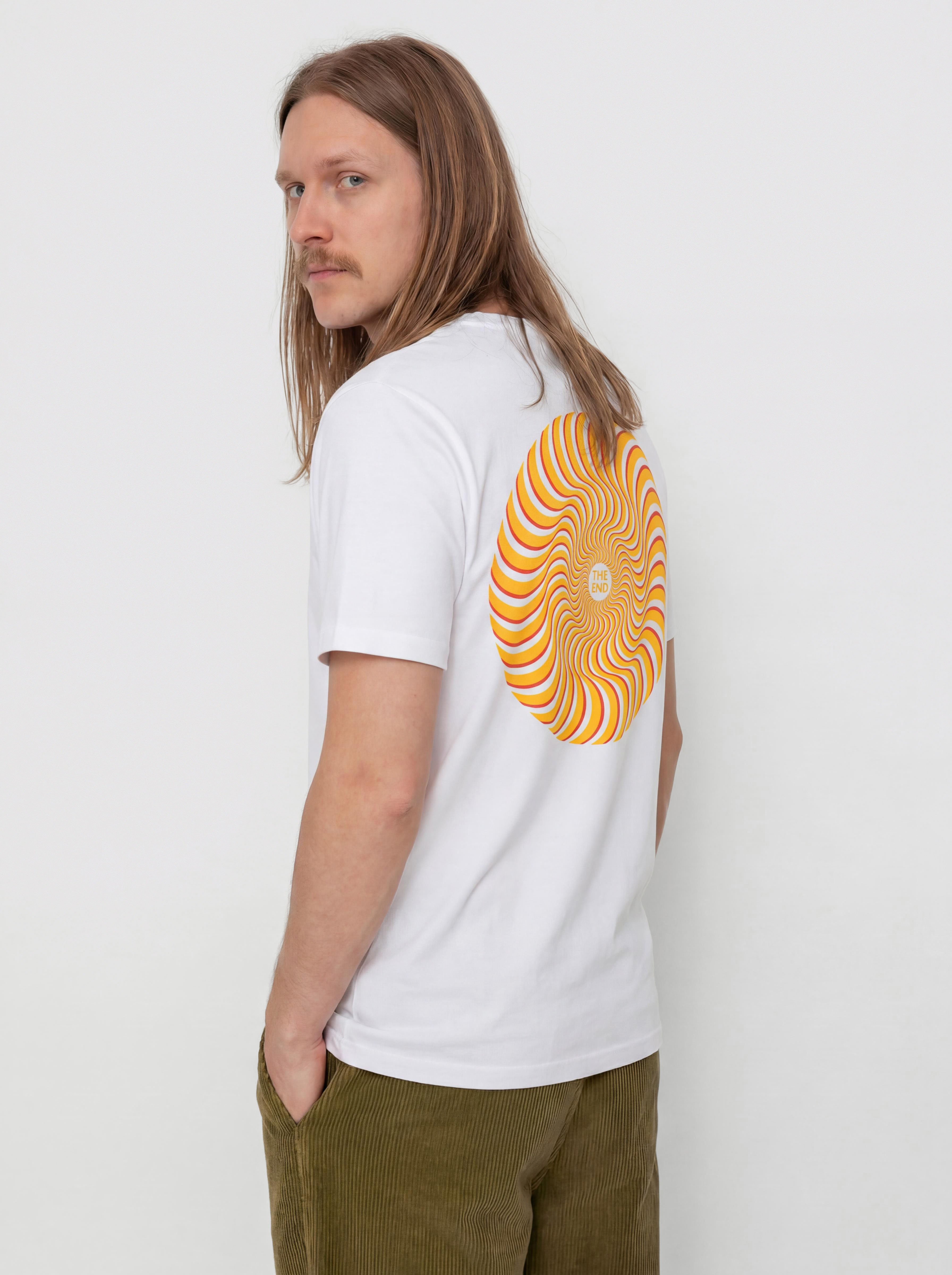 Spitfire Classic Swirl Overlay T-Shirt (white w/yellow & red prints)