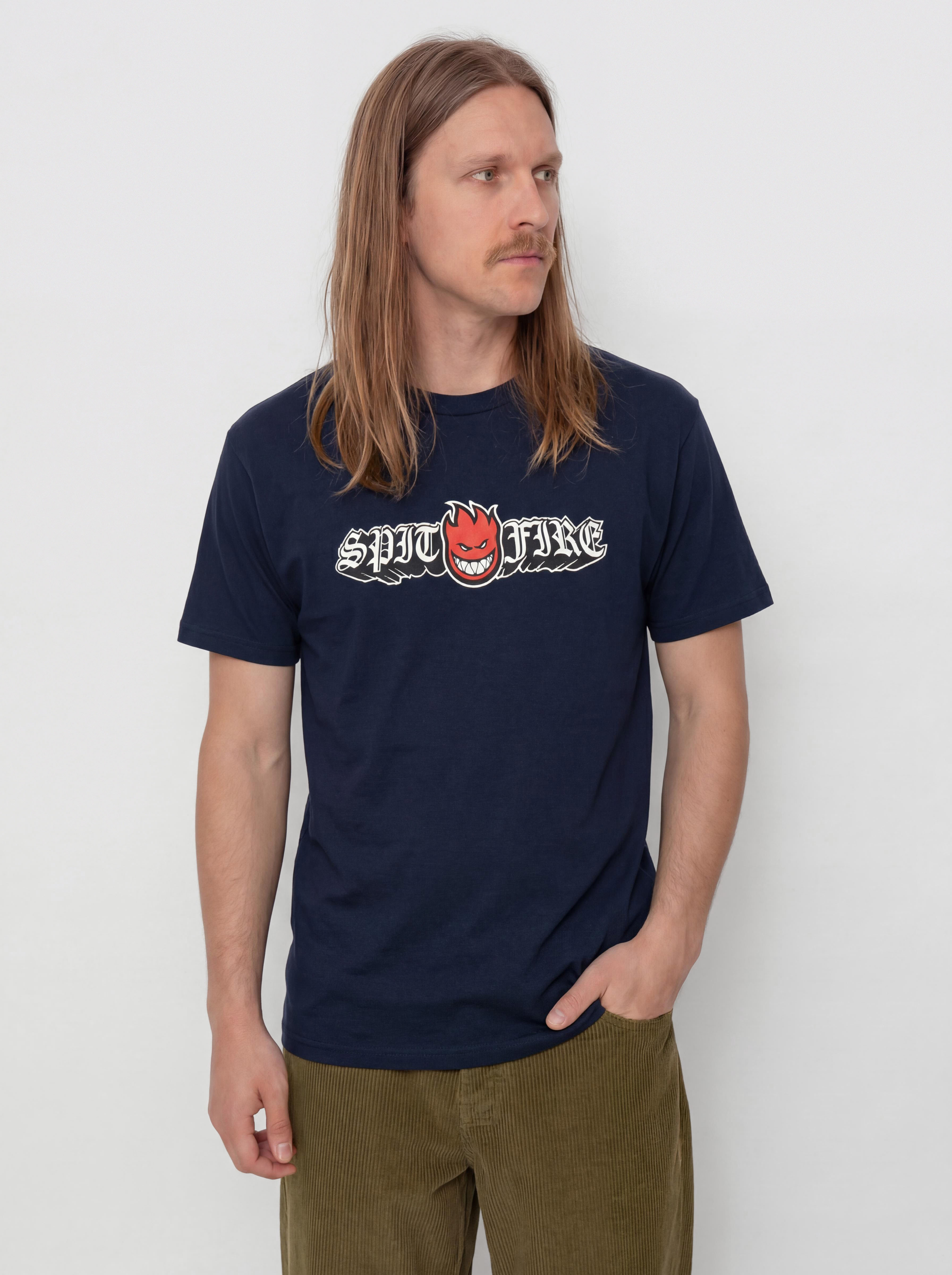 Spitfire Old E Drop Bighead T-Shirt (true navy w/red black & white print)