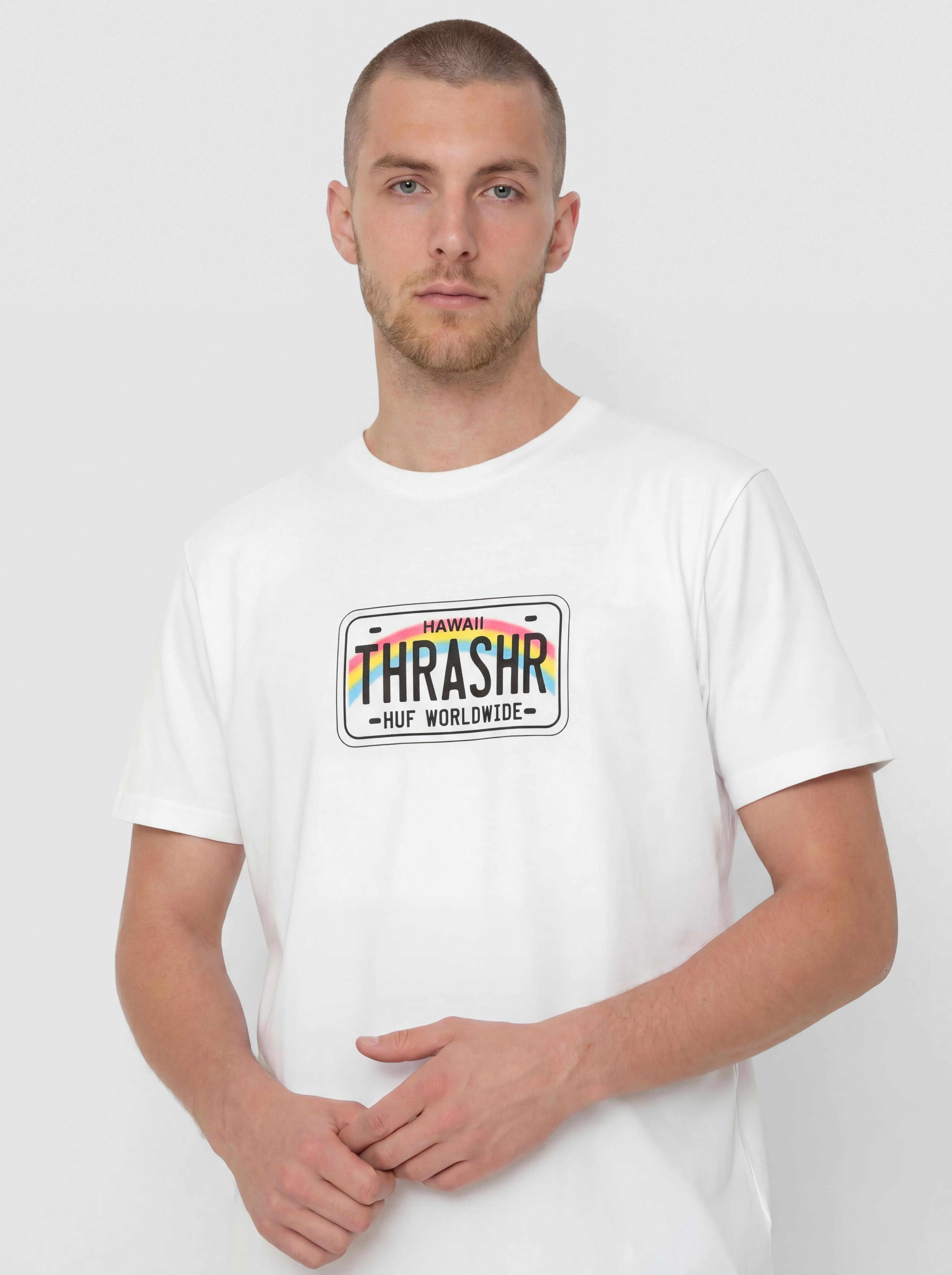 HUF T-Shirt X Thrasher License Plate (white)