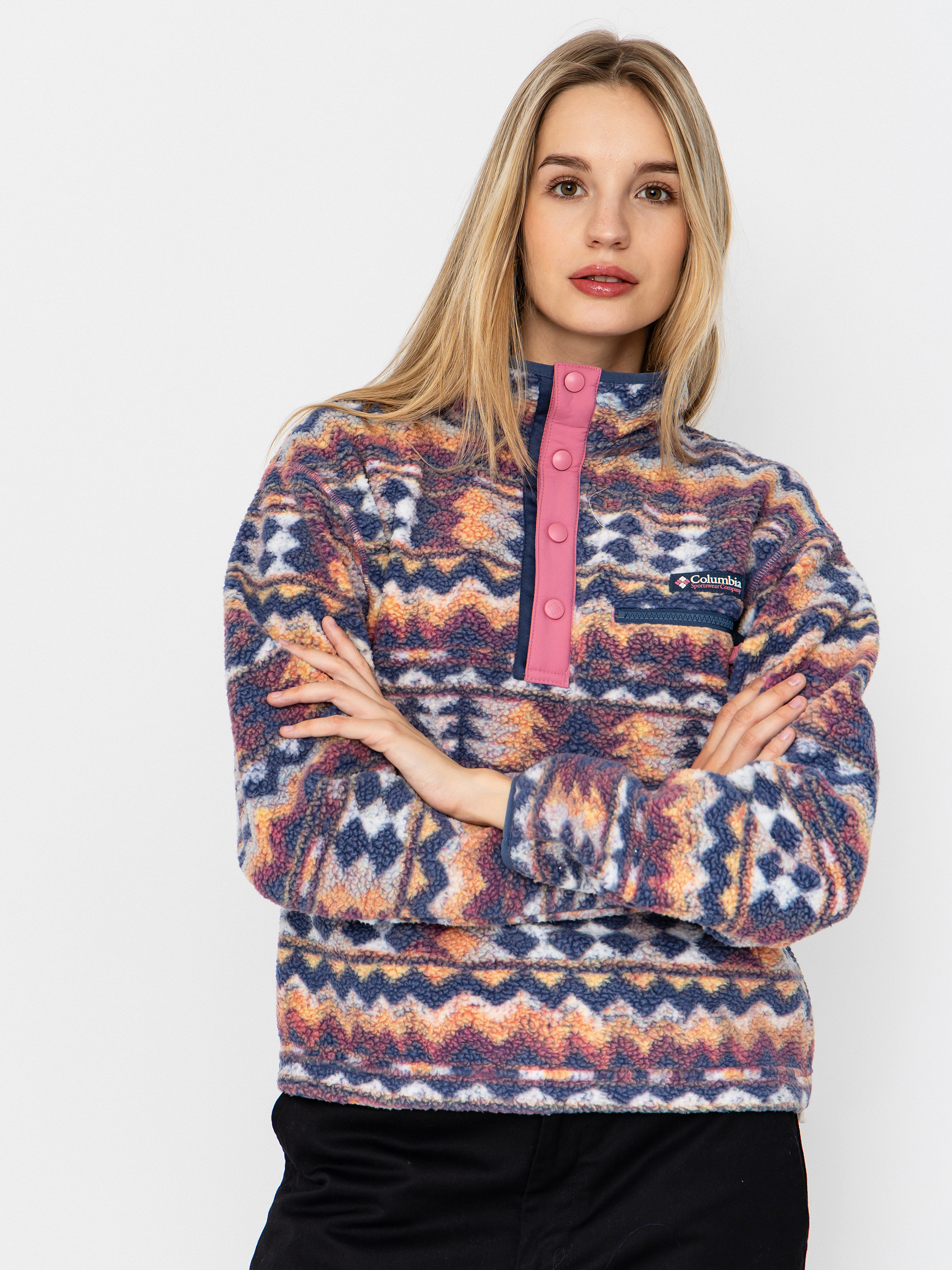 Columbia Helvetia II Printed Cropped Half Snap Wmn Fleece  (sea salt/retrotree)