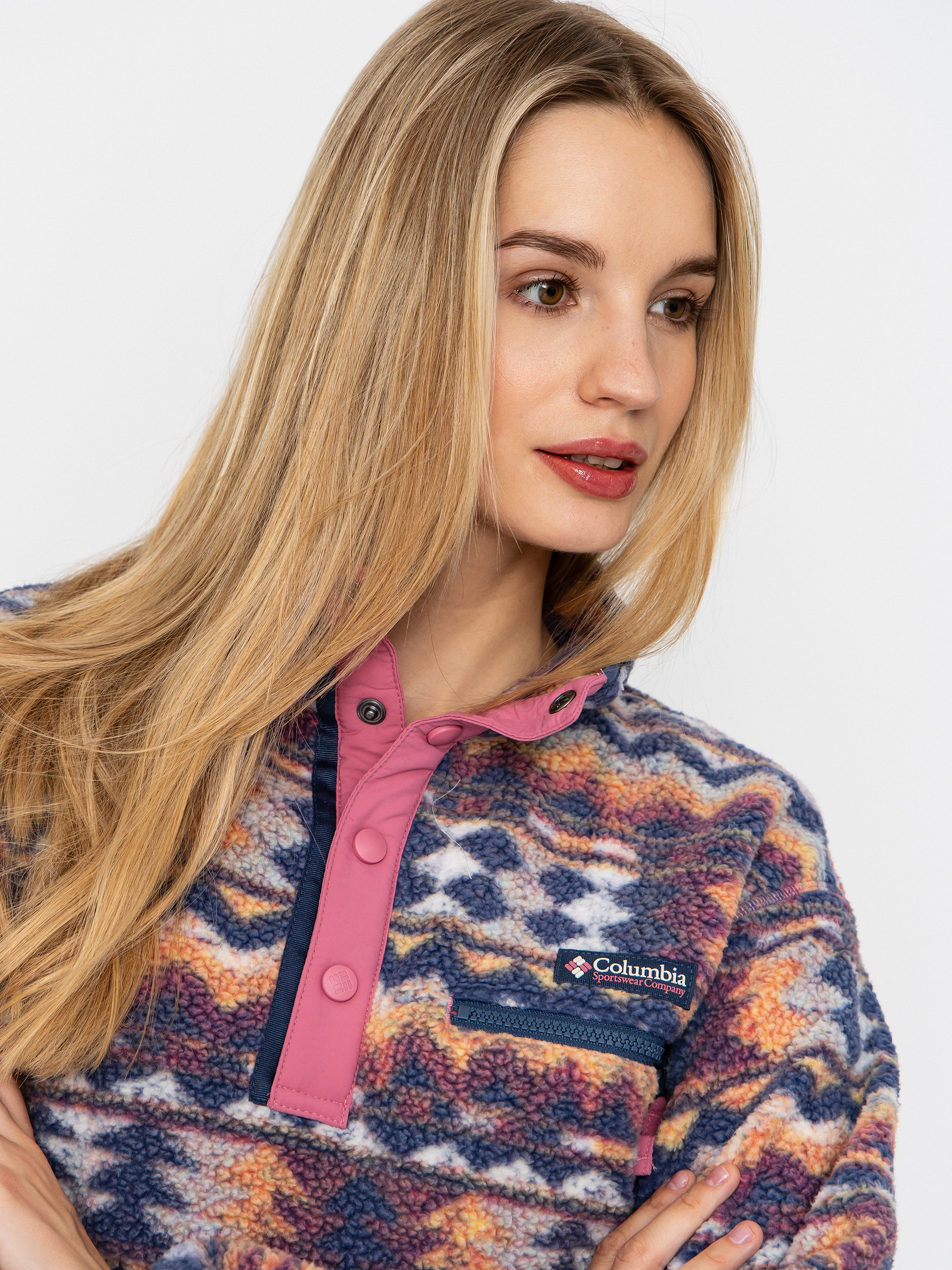 Womens Columbia Helvetia II Printed Cropped Half Snap Fleece  (sea salt/retrotree)