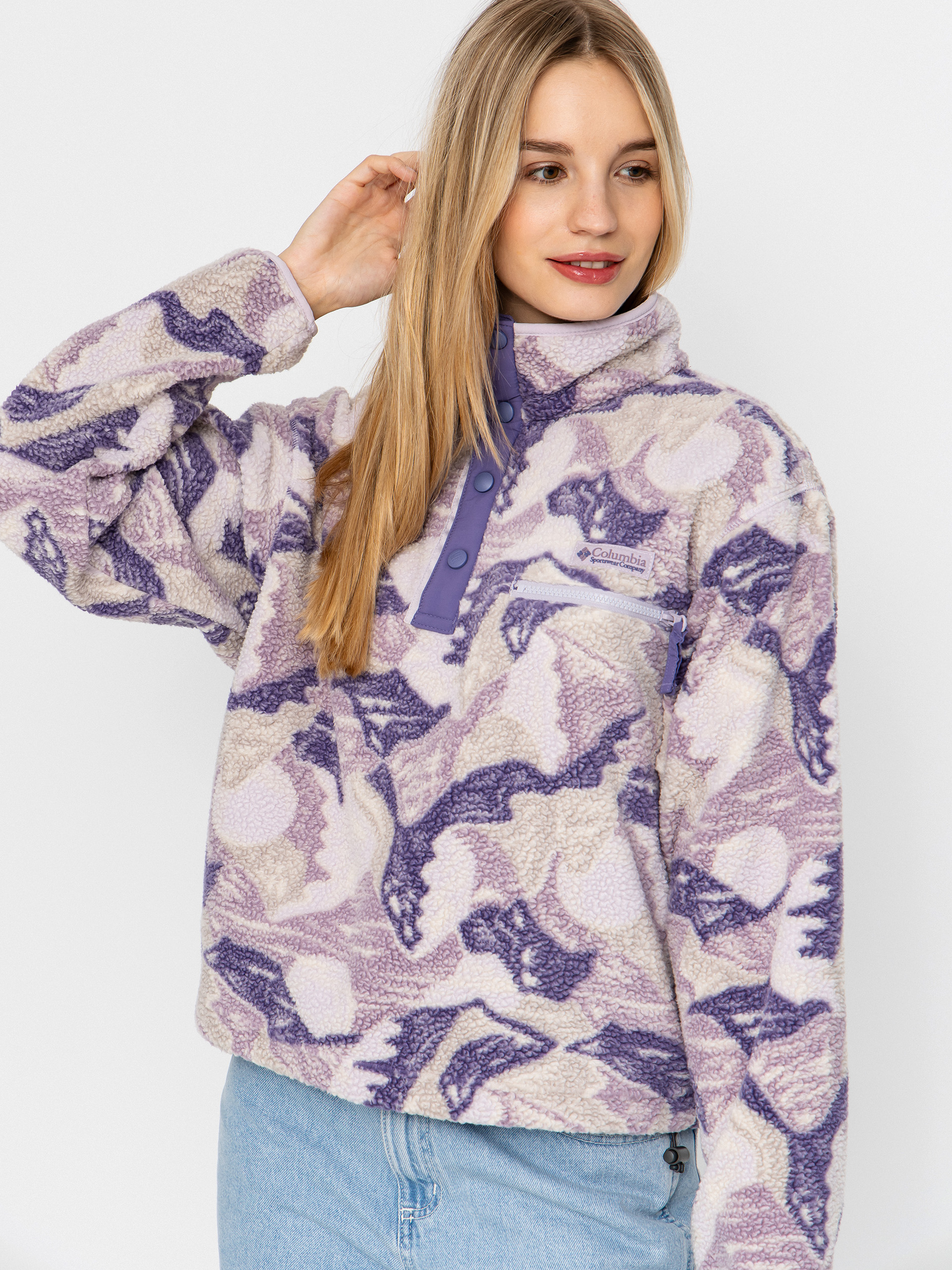 Columbia Helvetia II Printed Cropped Half Snap Wmn Fleece  (lavender pearl/sunscape)