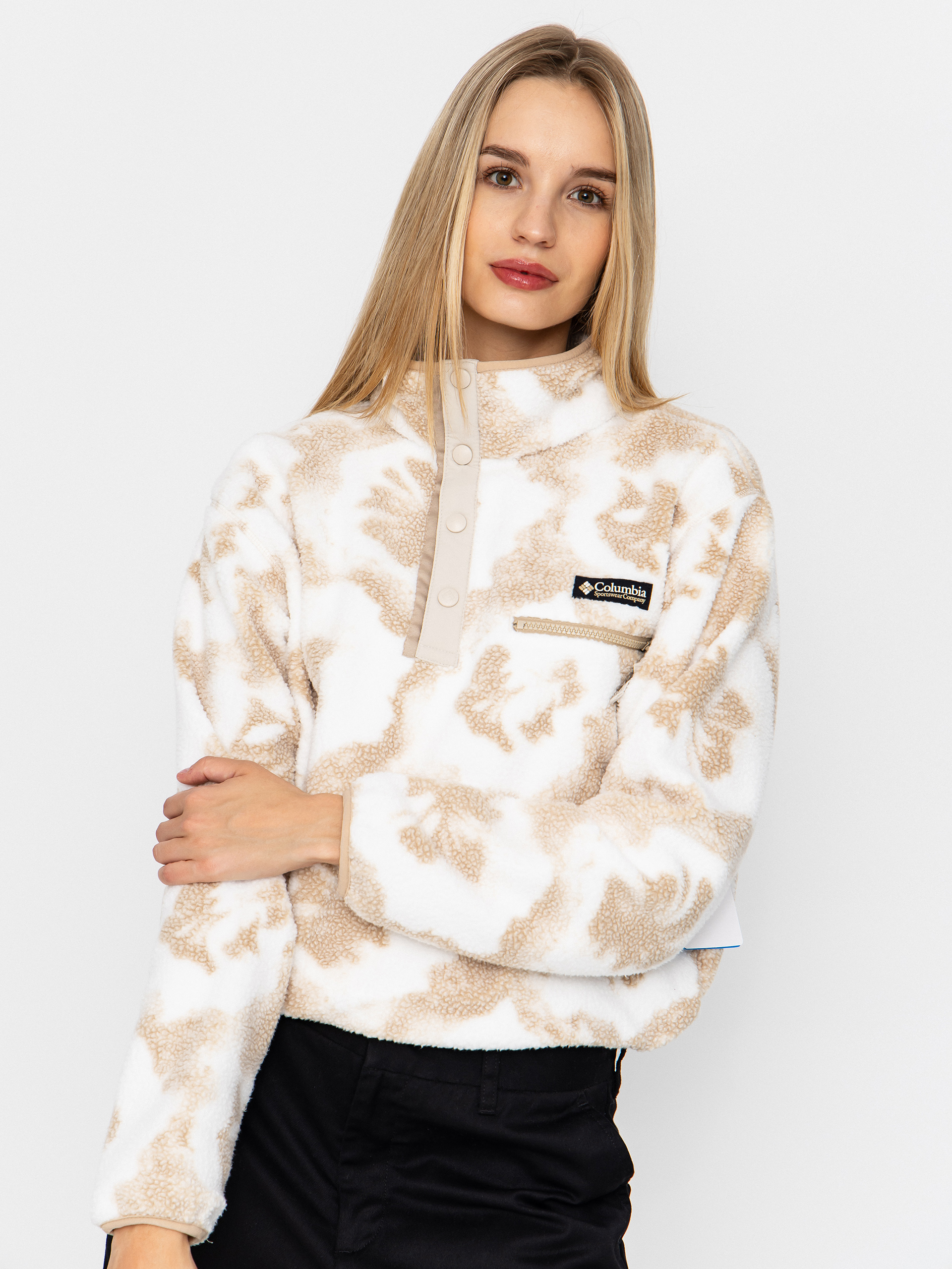 Columbia Helvetia II Printed Cropped Half Snap Wmn Fleece  (sea salt/sprayflower)