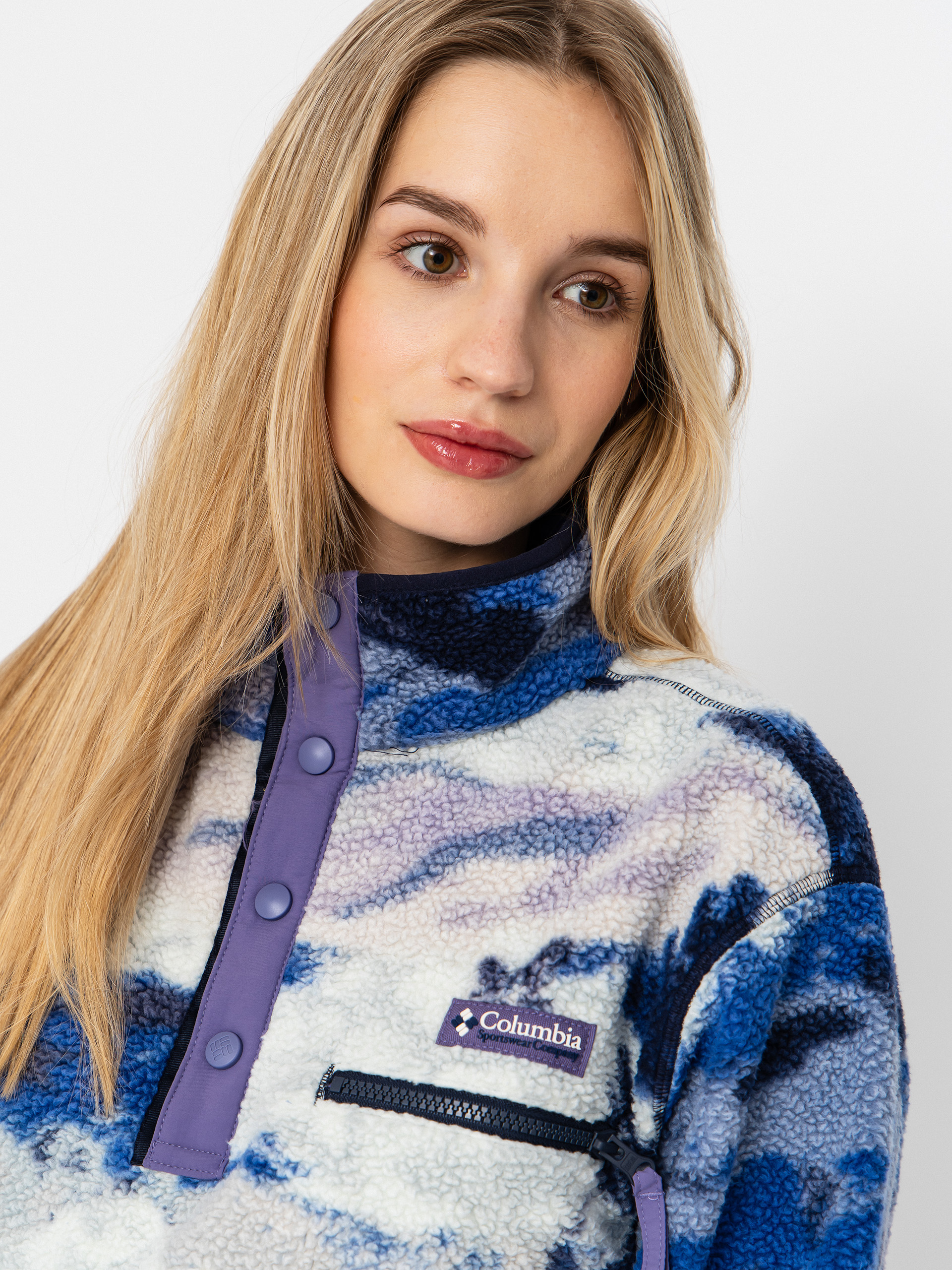 Columbia Helvetia II Printed Cropped Half Snap Wmn Fleece - blue