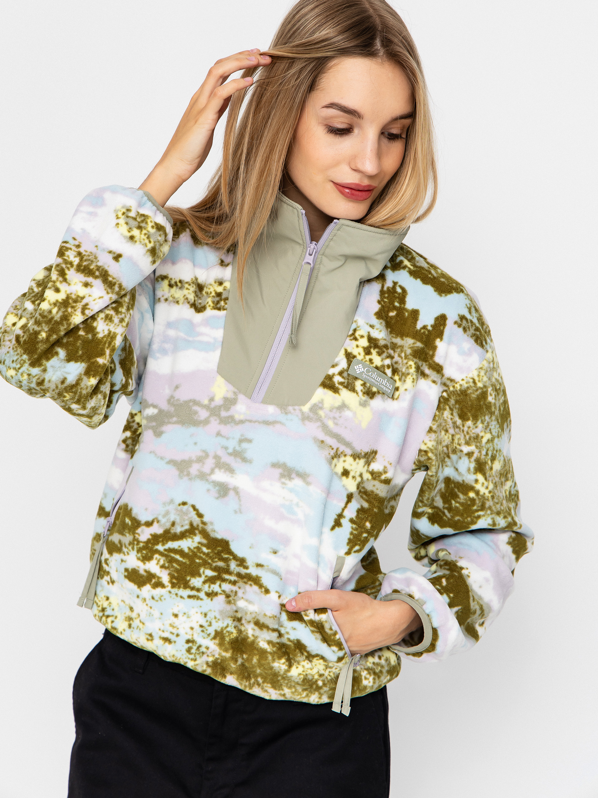 Womens Columbia Sequoia Grove Printed Half Zip Fleece  (citron haze/fieldaze)