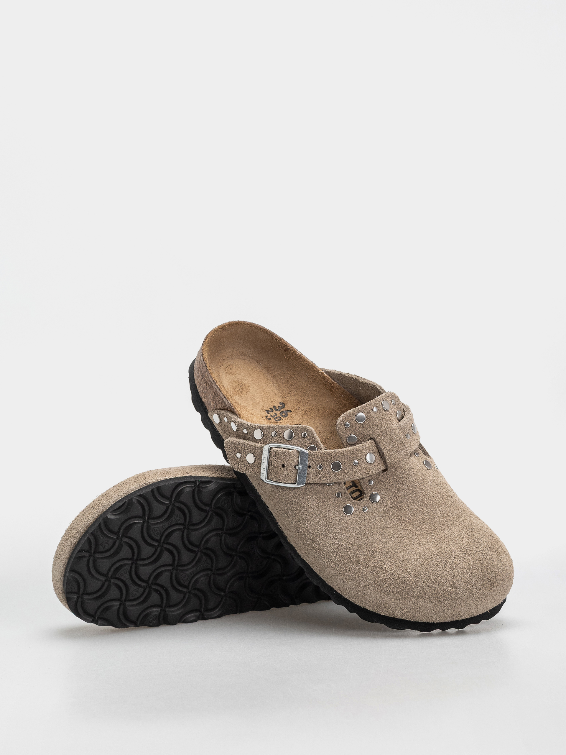 Birkenstock Flip-flops Boston Rivets Suede Leather Narrow Wmn (taupe)