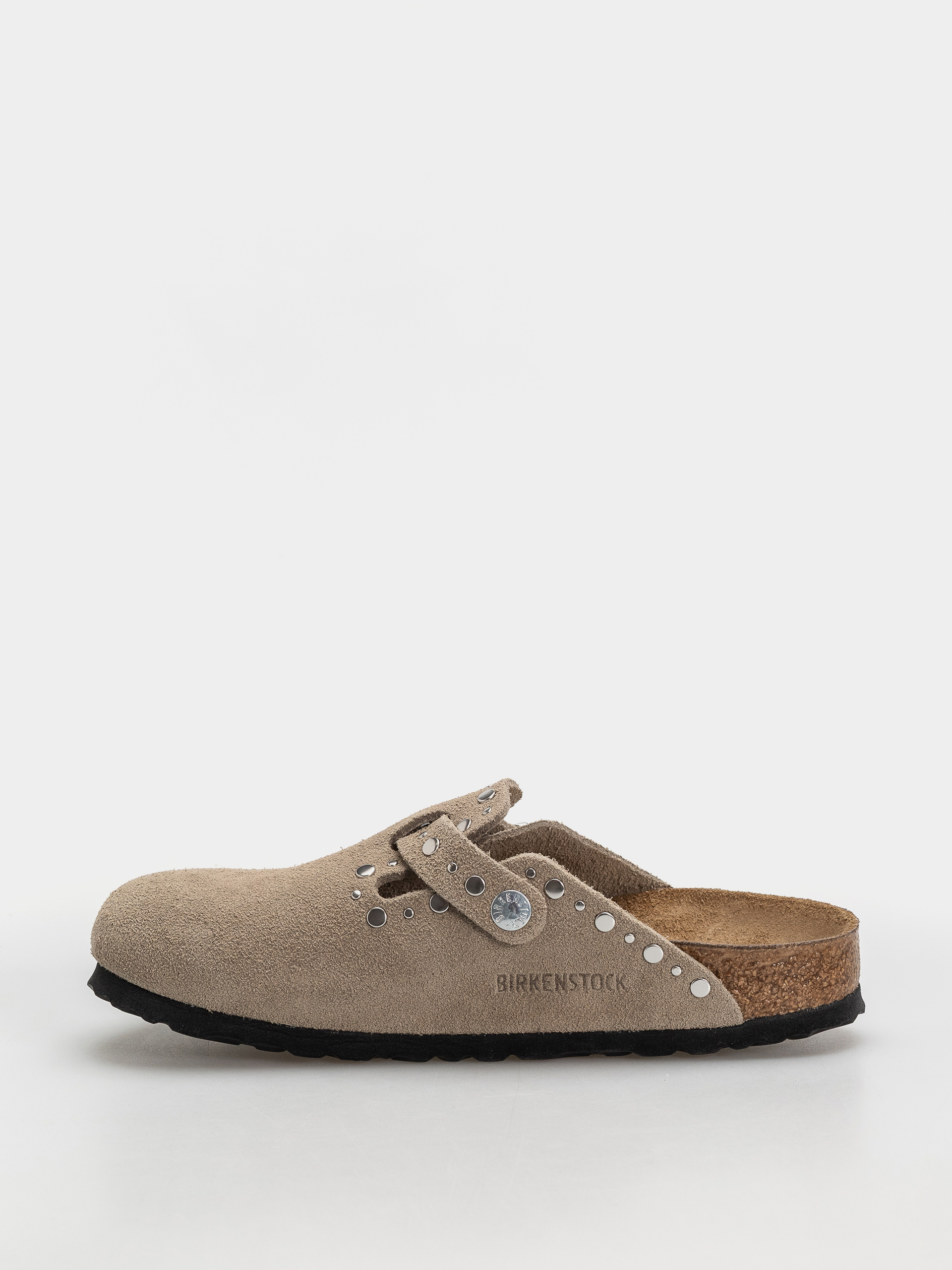 Birkenstock Flip Flops Boston Rivets Suede Leather Narrow Wmn (taupe)