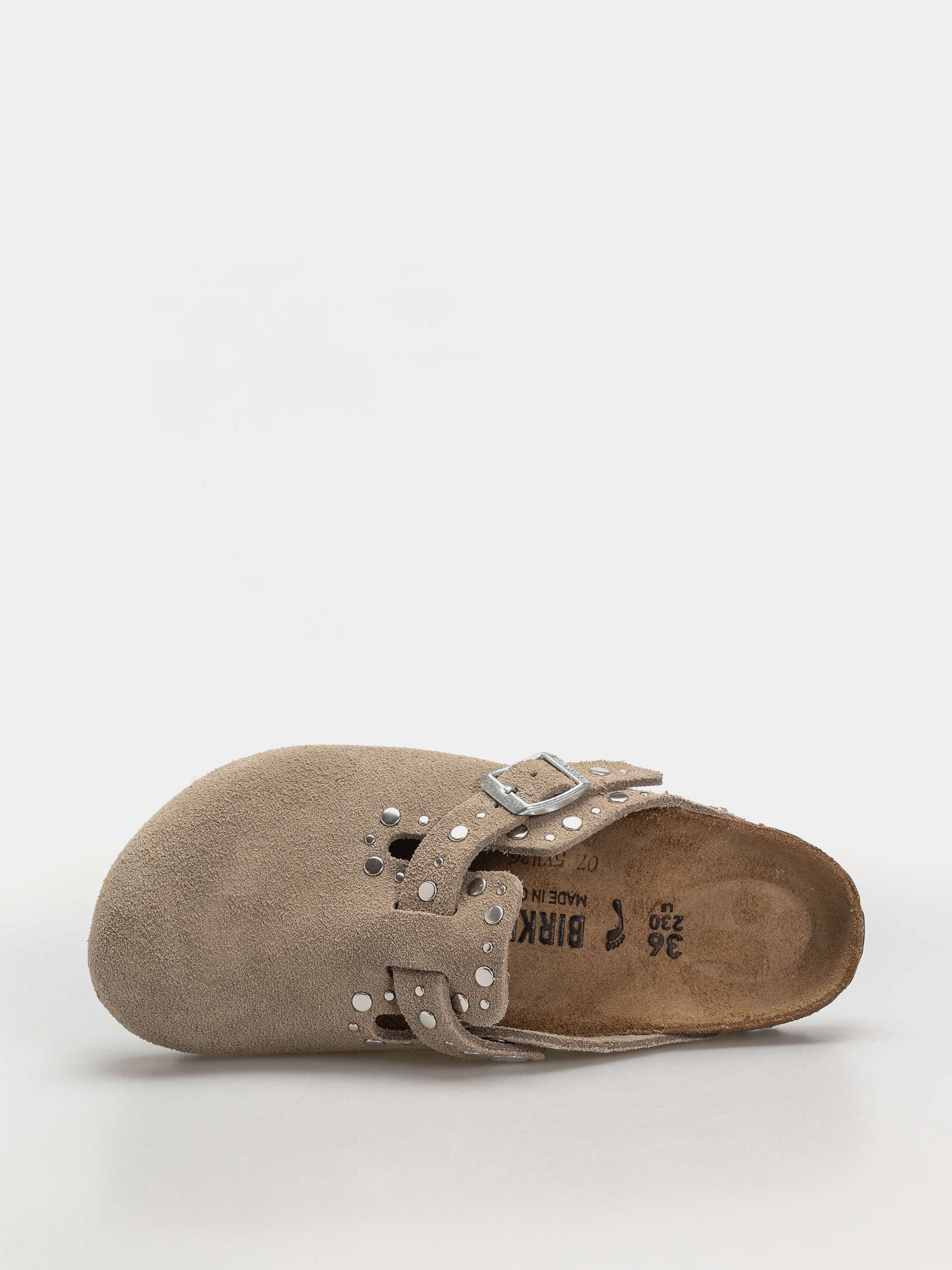 Birkenstock Flip Flops Boston Rivets Suede Leather Narrow Wmn (taupe)