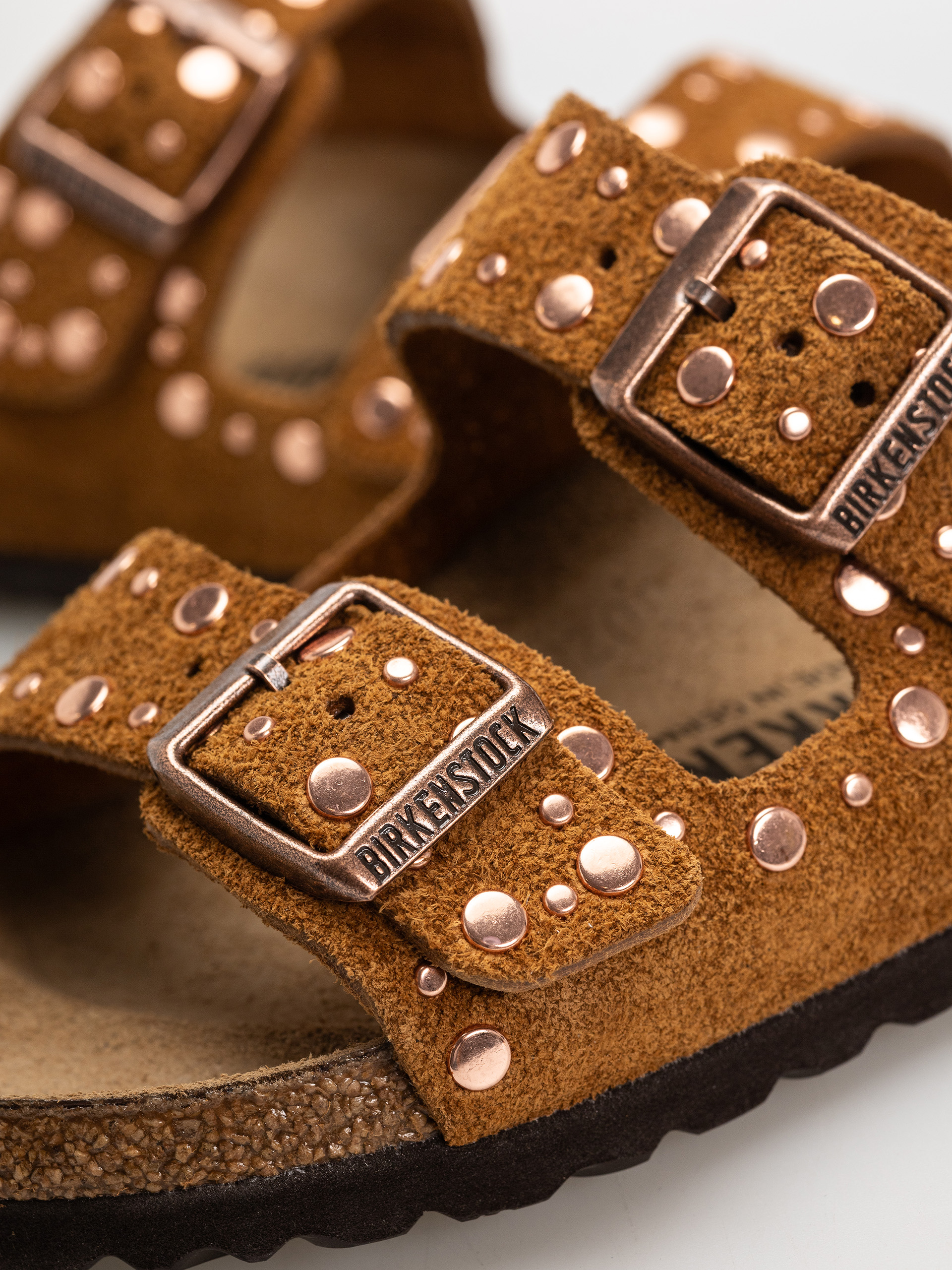 Birkenstock Flip Flops Arizona Rivets Suede Leather Narrow Wmn (mink)