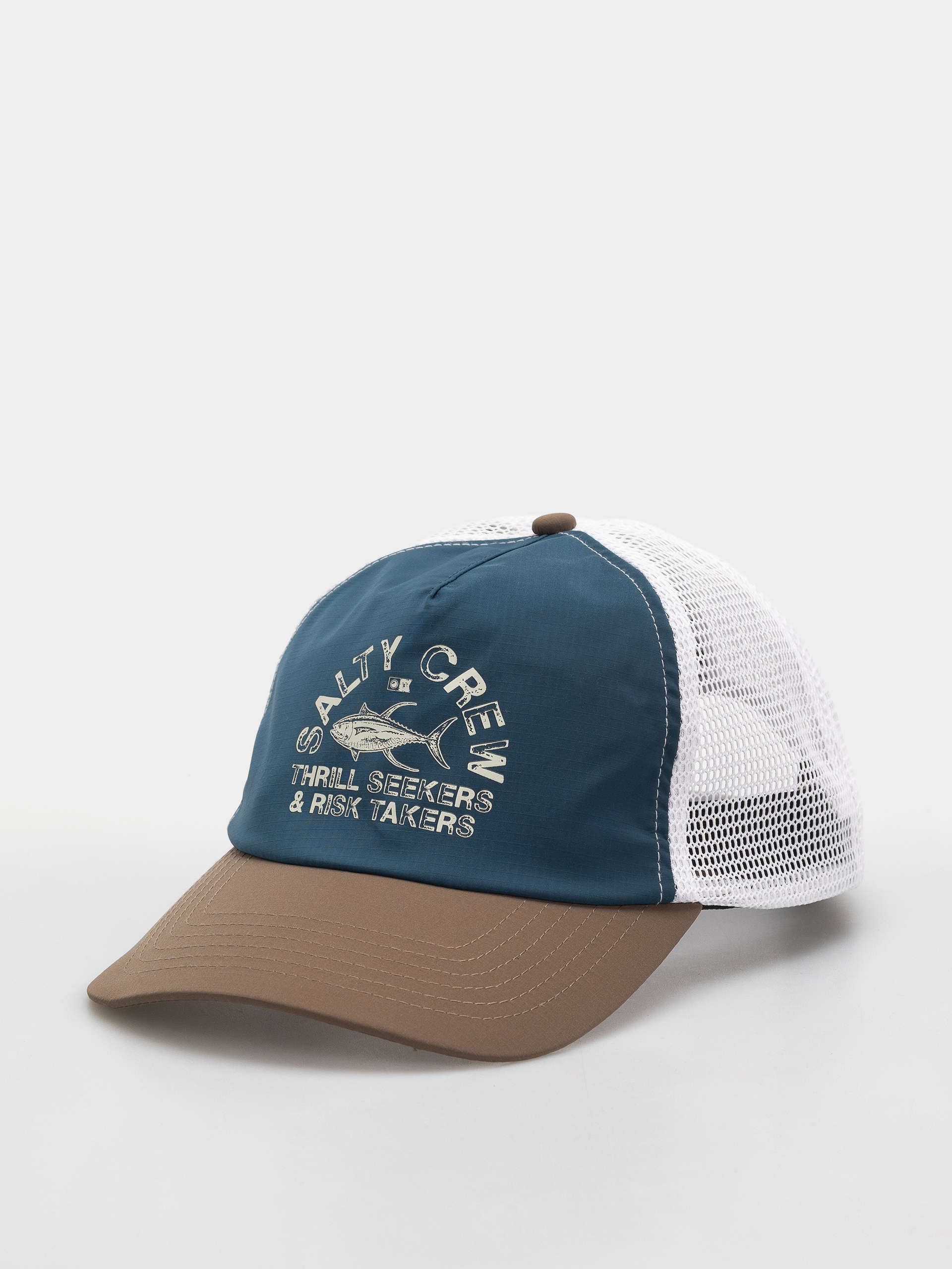 Salty Crew Cap Stamped Trucker (deep ocean/brown)