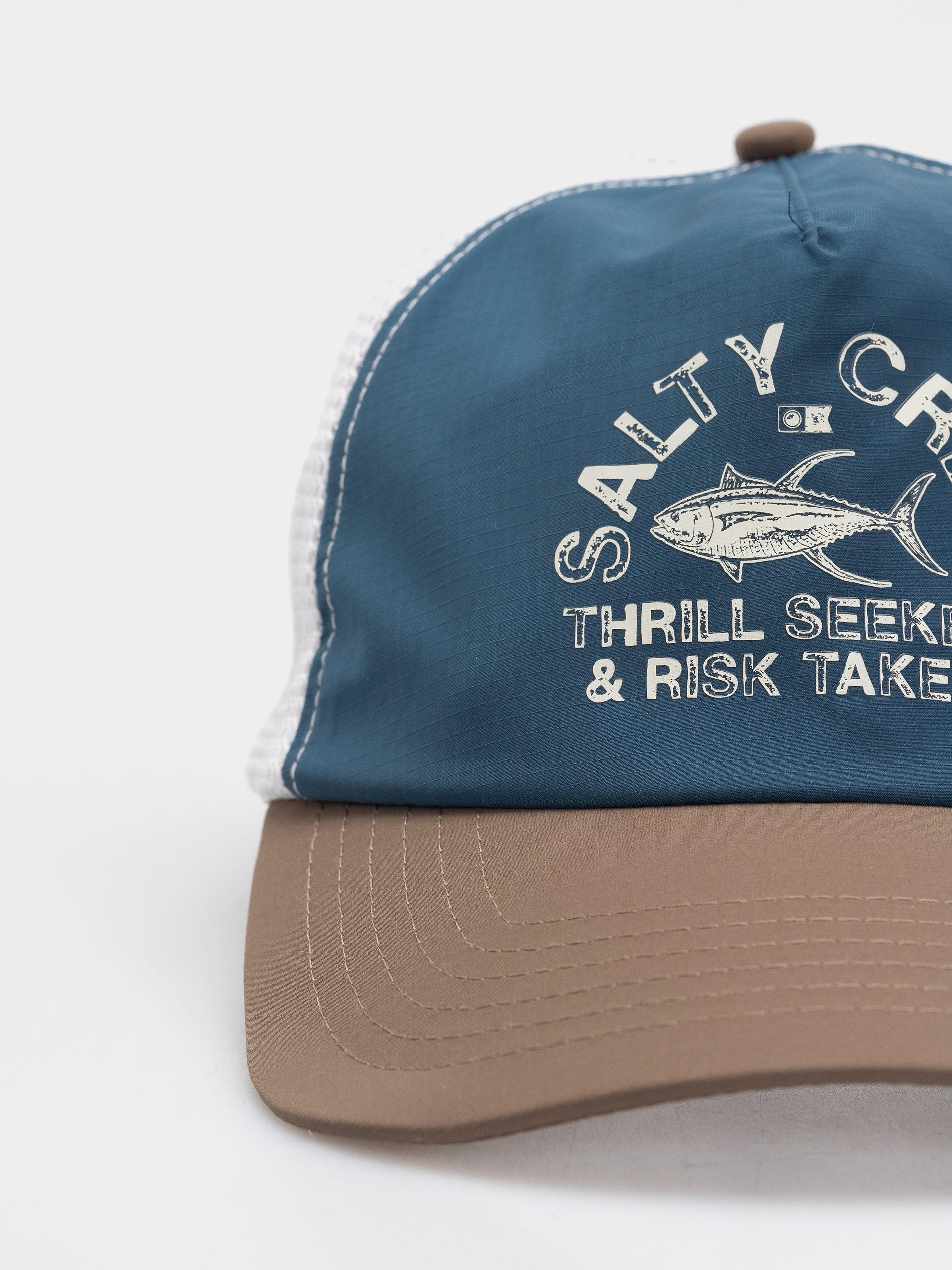 Salty Crew Cap Stamped Trucker (deep ocean/brown)