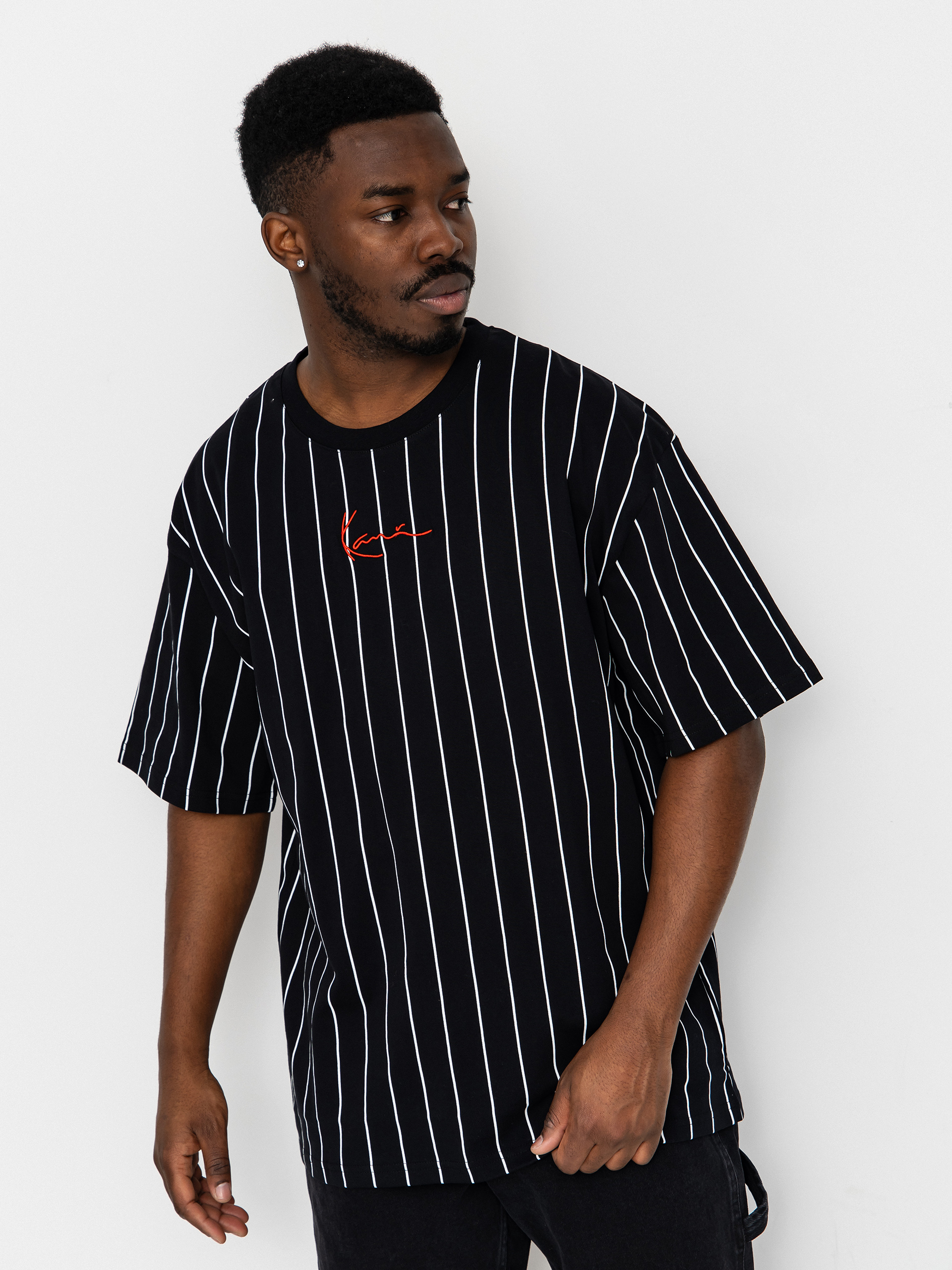 Karl Kani Small Signature Pinstripe T-Shirt (black/white)