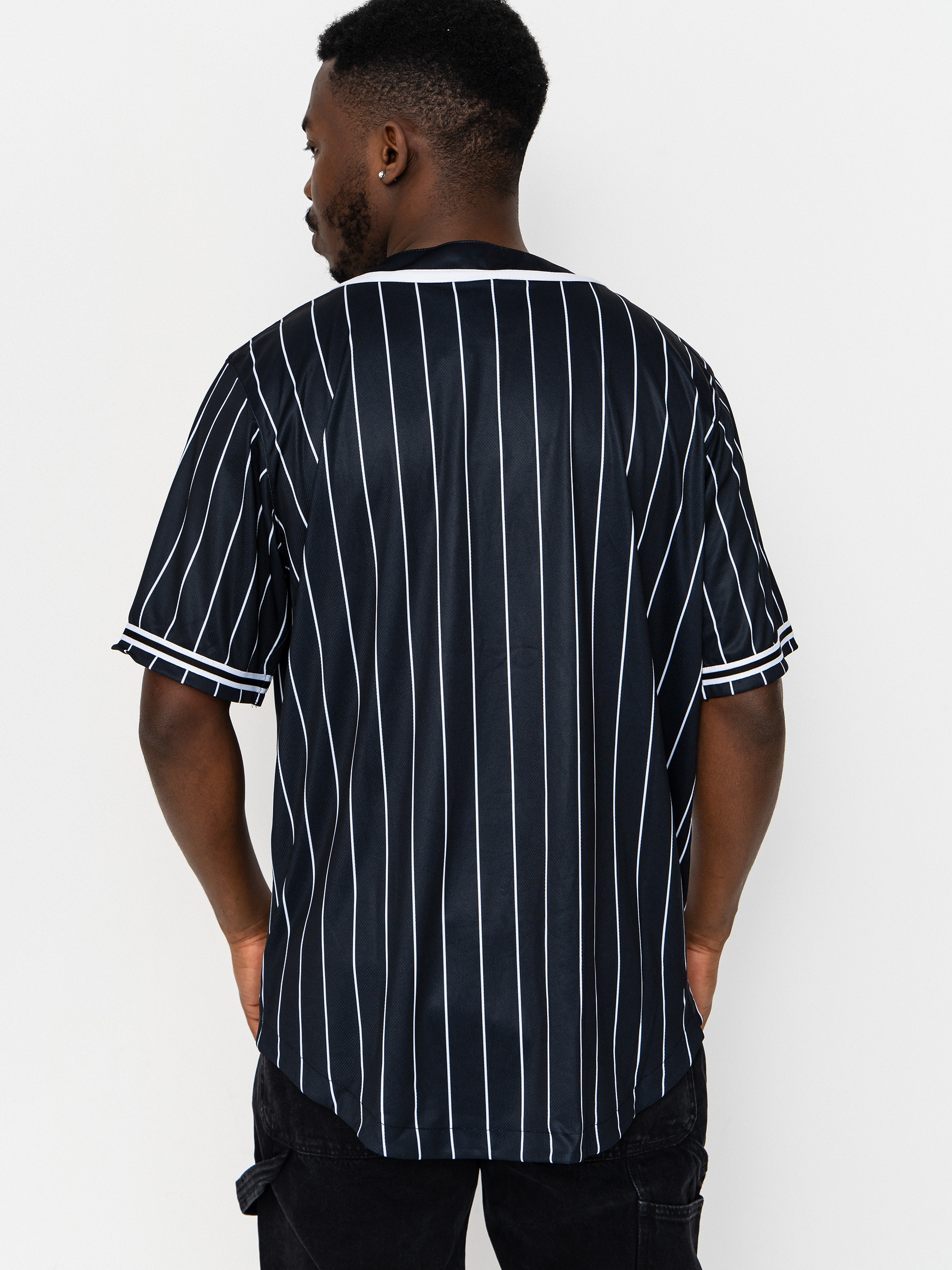 Karl Kani Serif Pinstripe Baseball Shirt (black/white)