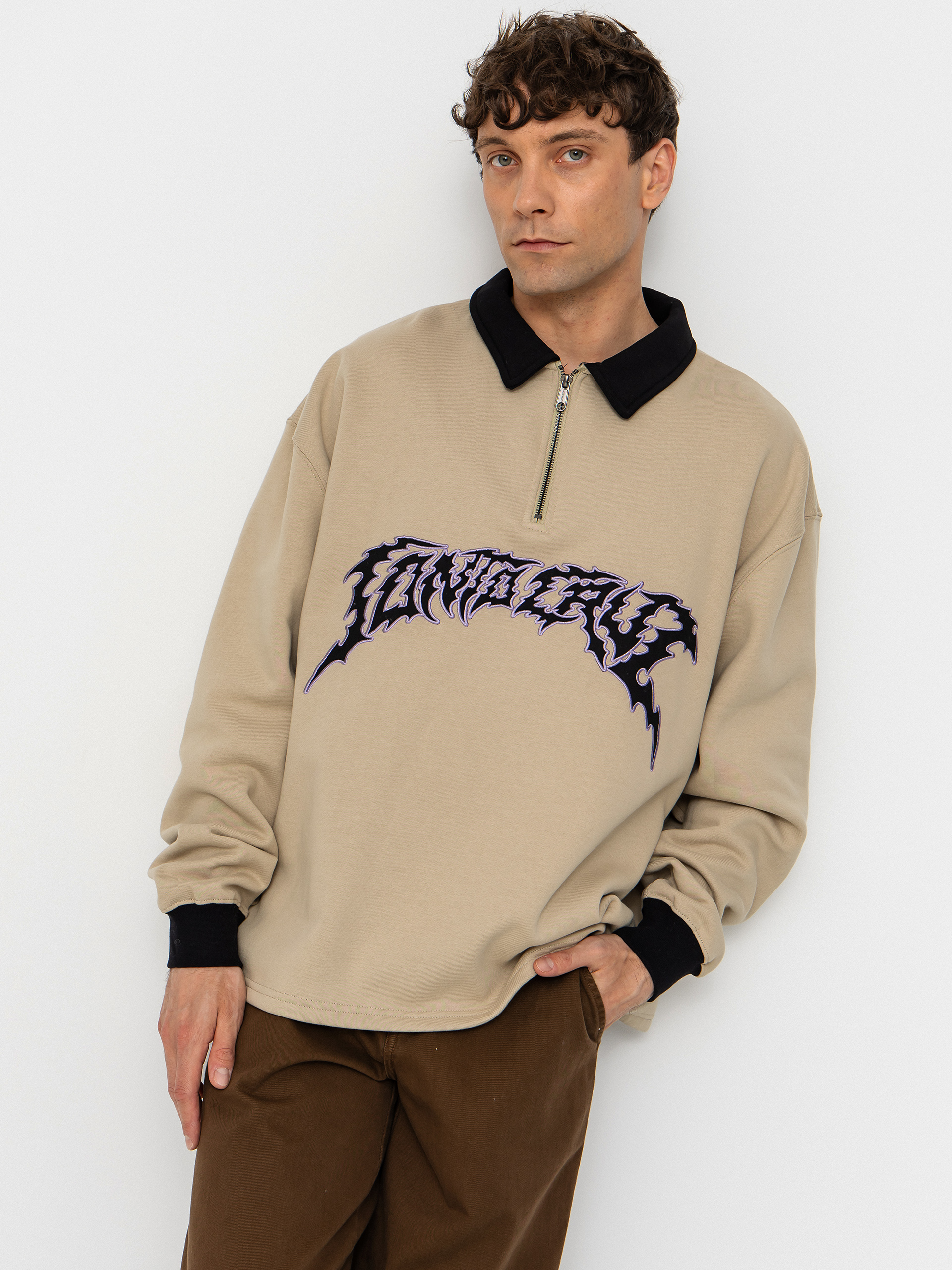 Santa Cruz Out Of Time Strip 1/4 Zip Sweatshirt (stone grey)