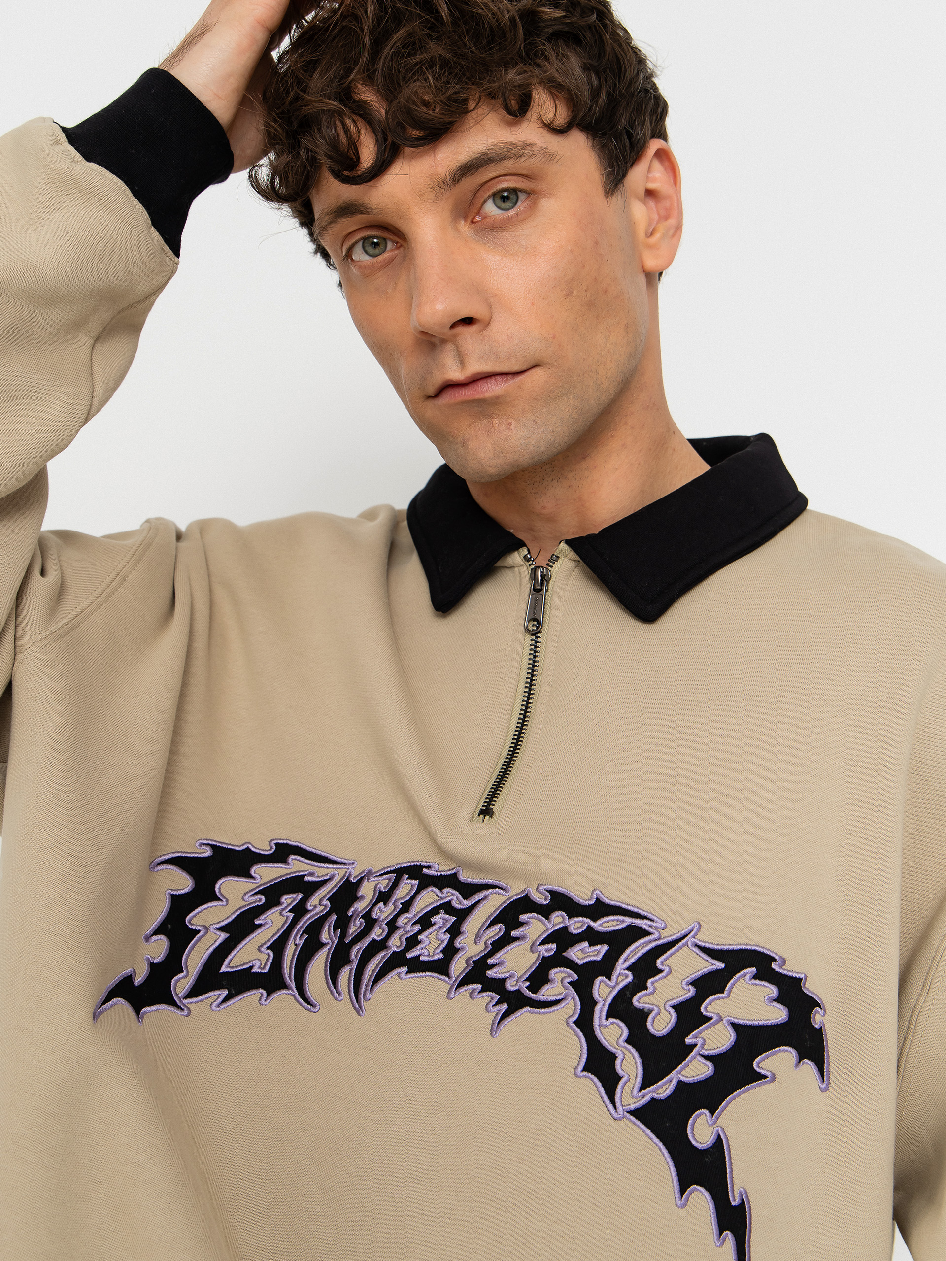Santa Cruz Out Of Time Strip 1/4 Zip Sweatshirt (stone grey)