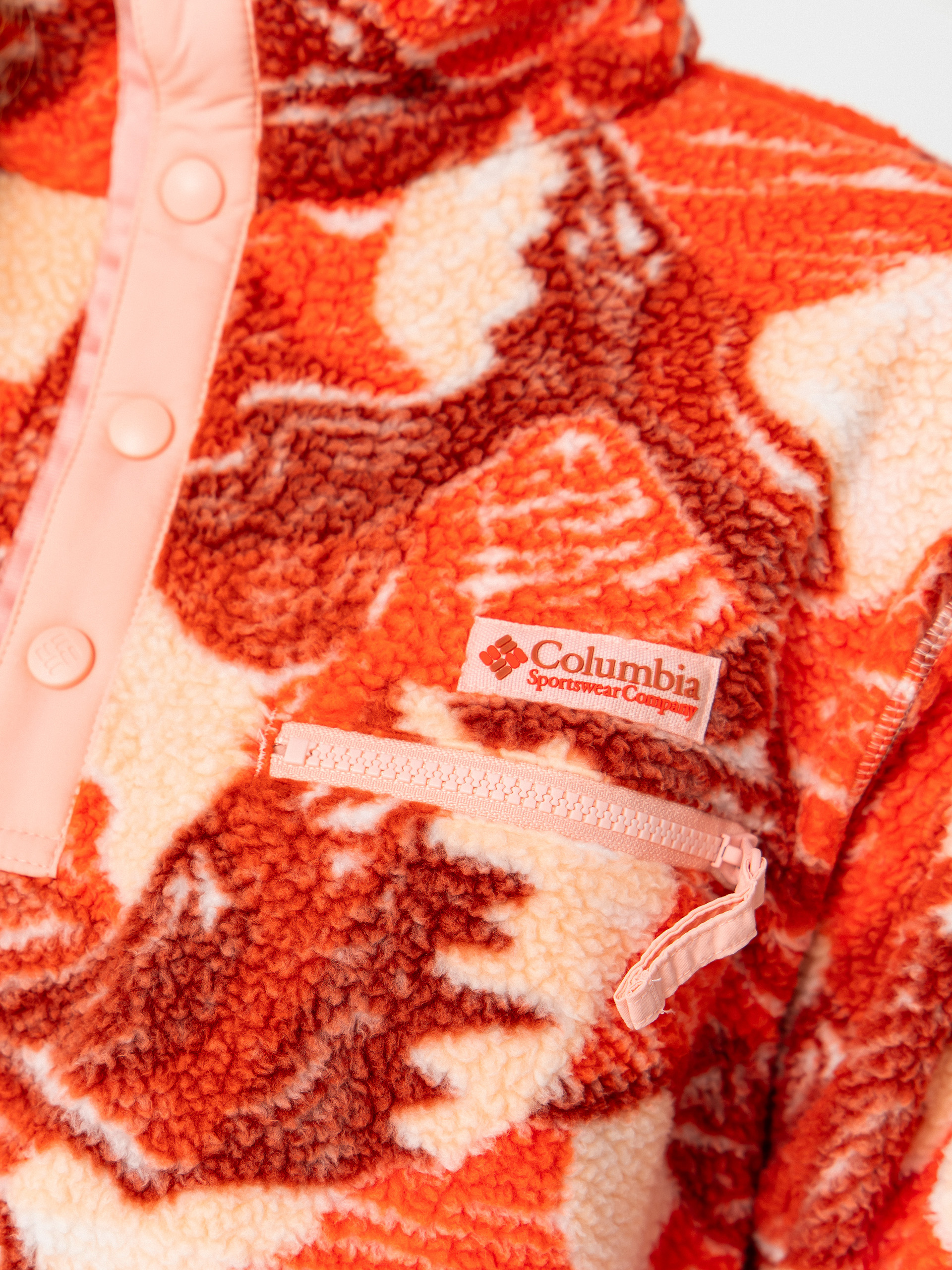 Womens Columbia Helvetia II Printed Cropped Half Snap Fleece  (poppy red/sunscape)