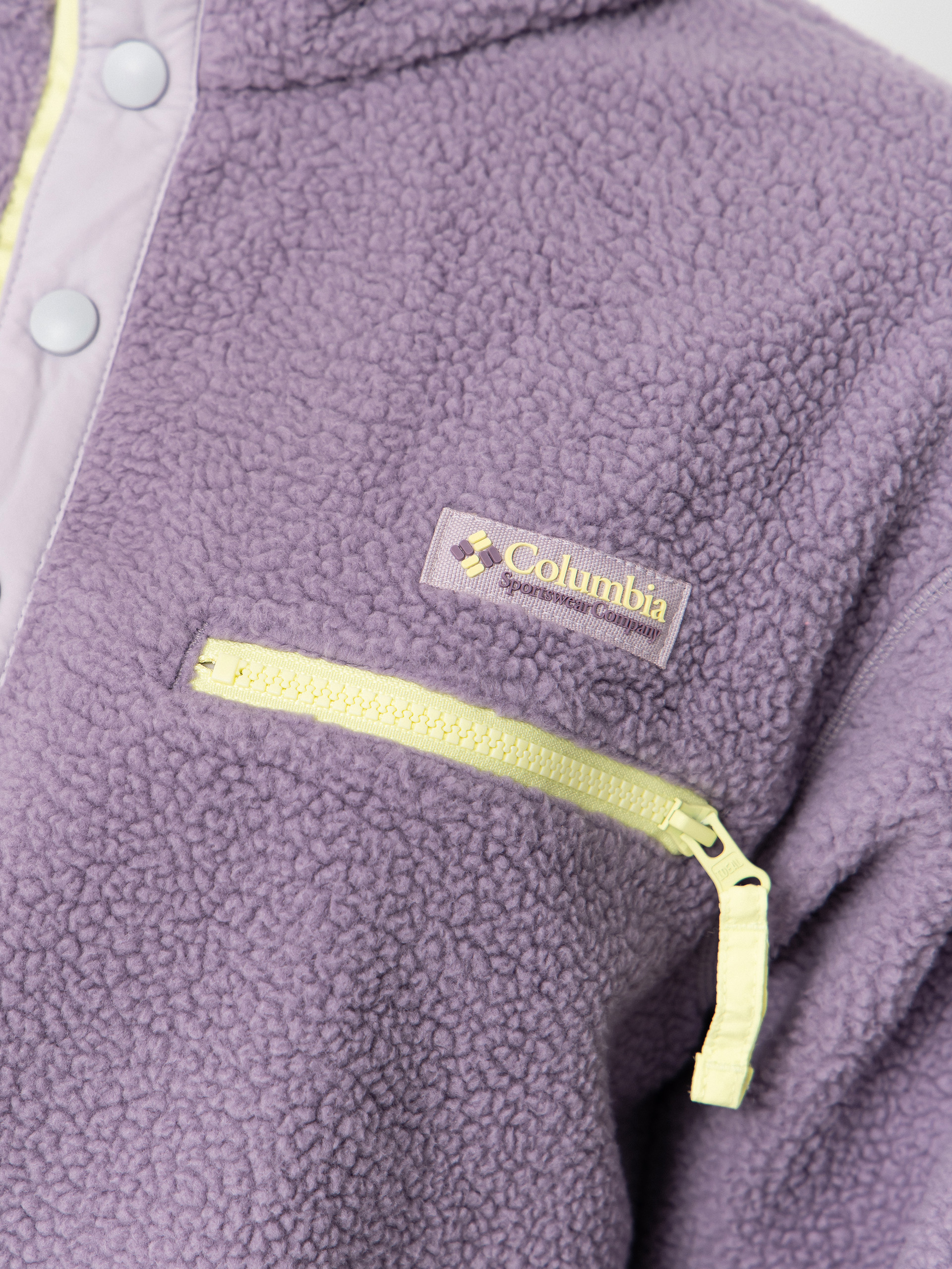 Womens Columbia Helvetia II Cropped Half Snap Fleece  (shale purple/lavender pearl/citron haze)
