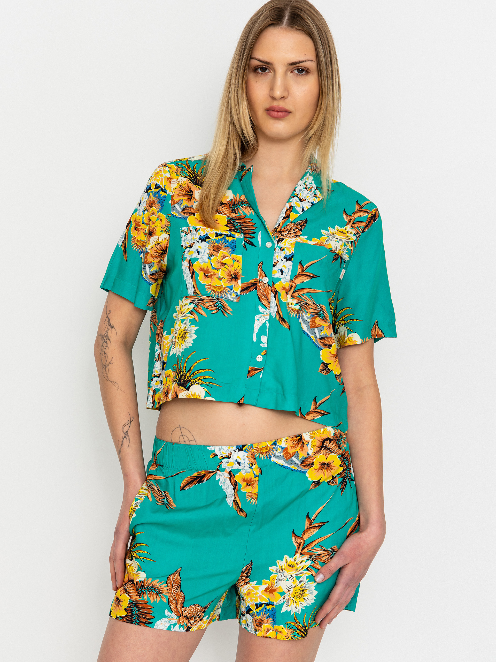 Brixton Campos Button Down Wmn Hemd (retro green flor campos)