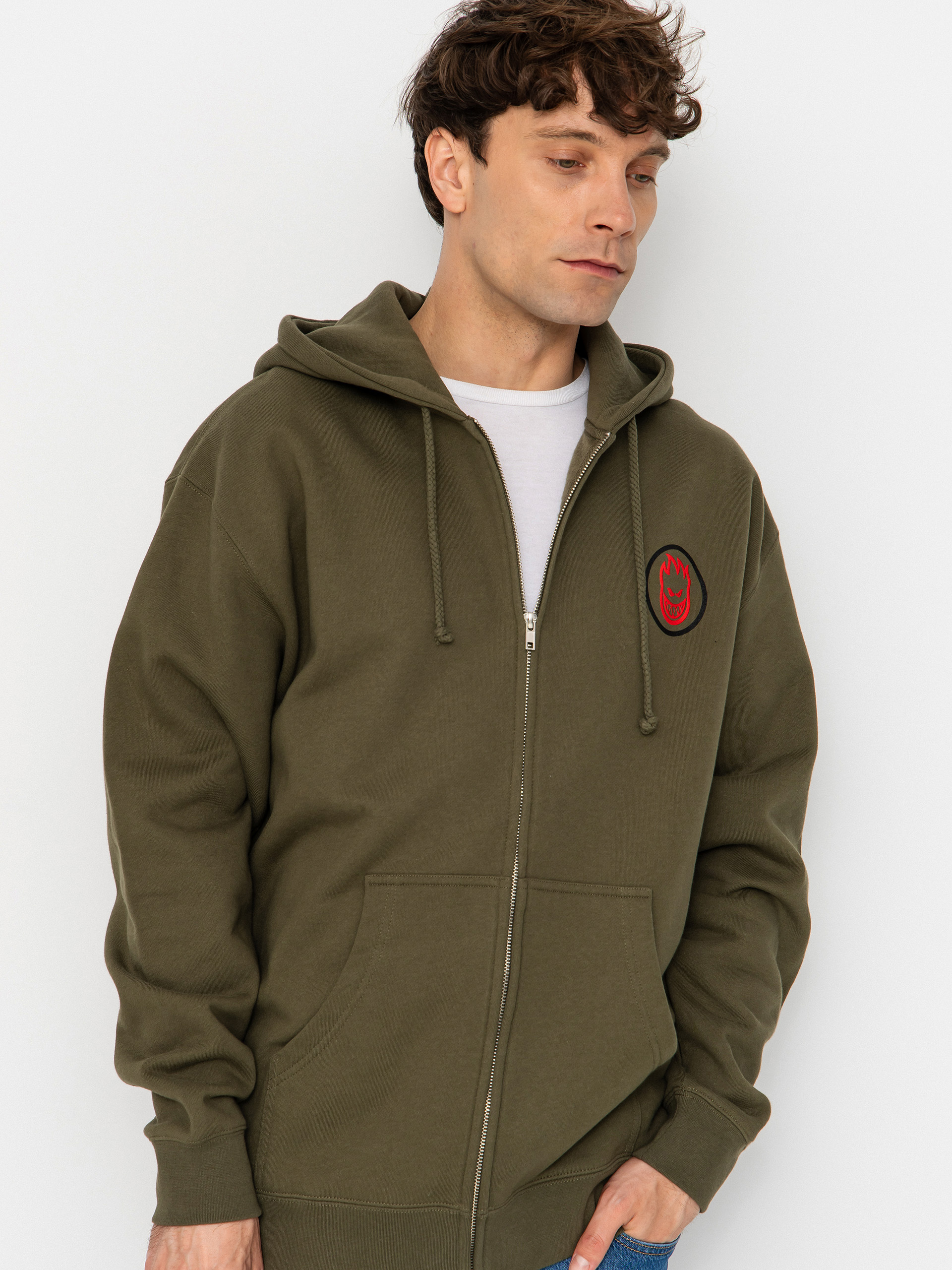 Spitfire Hoodie Classic Swirl Overlay ZHD (army w/black red prints)